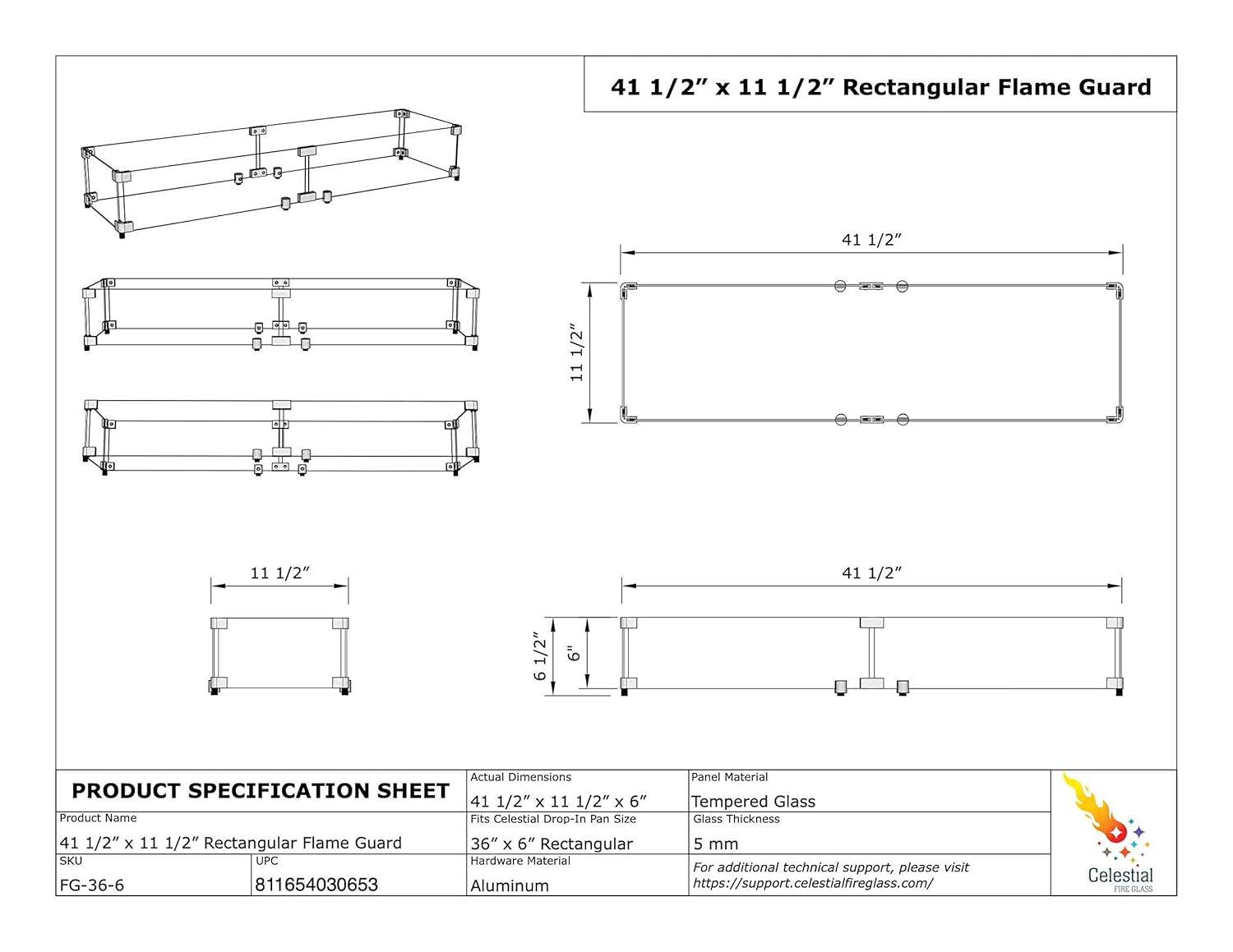 Celestial Fire Glass Rectangle Fire Pit Wind Guard