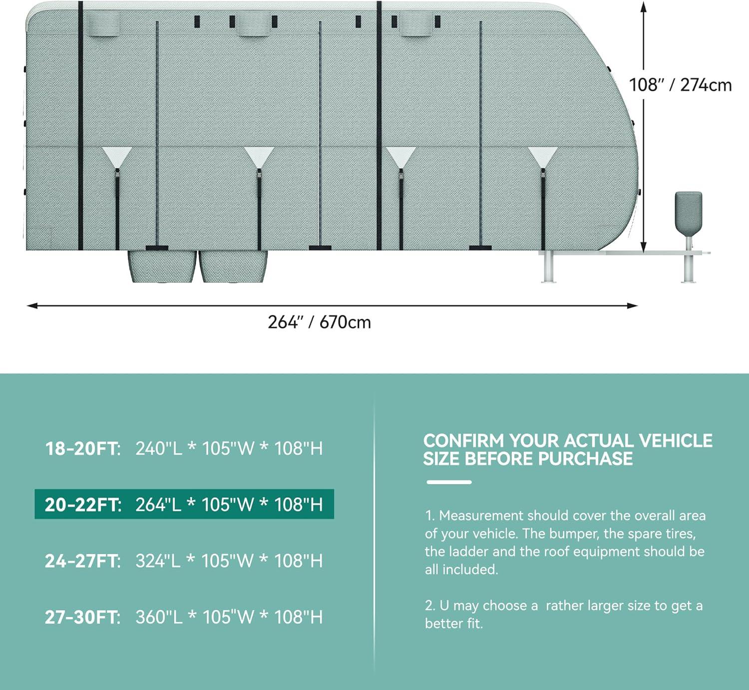 Travel Tailer RV Cover Camper Cover 27-30ft Super Thick Waterproof Windproof Anti-UV Rip-Stop Motorhome Covers with 2 Long Straps 4 Tire Covers Tongue Jack Cover
