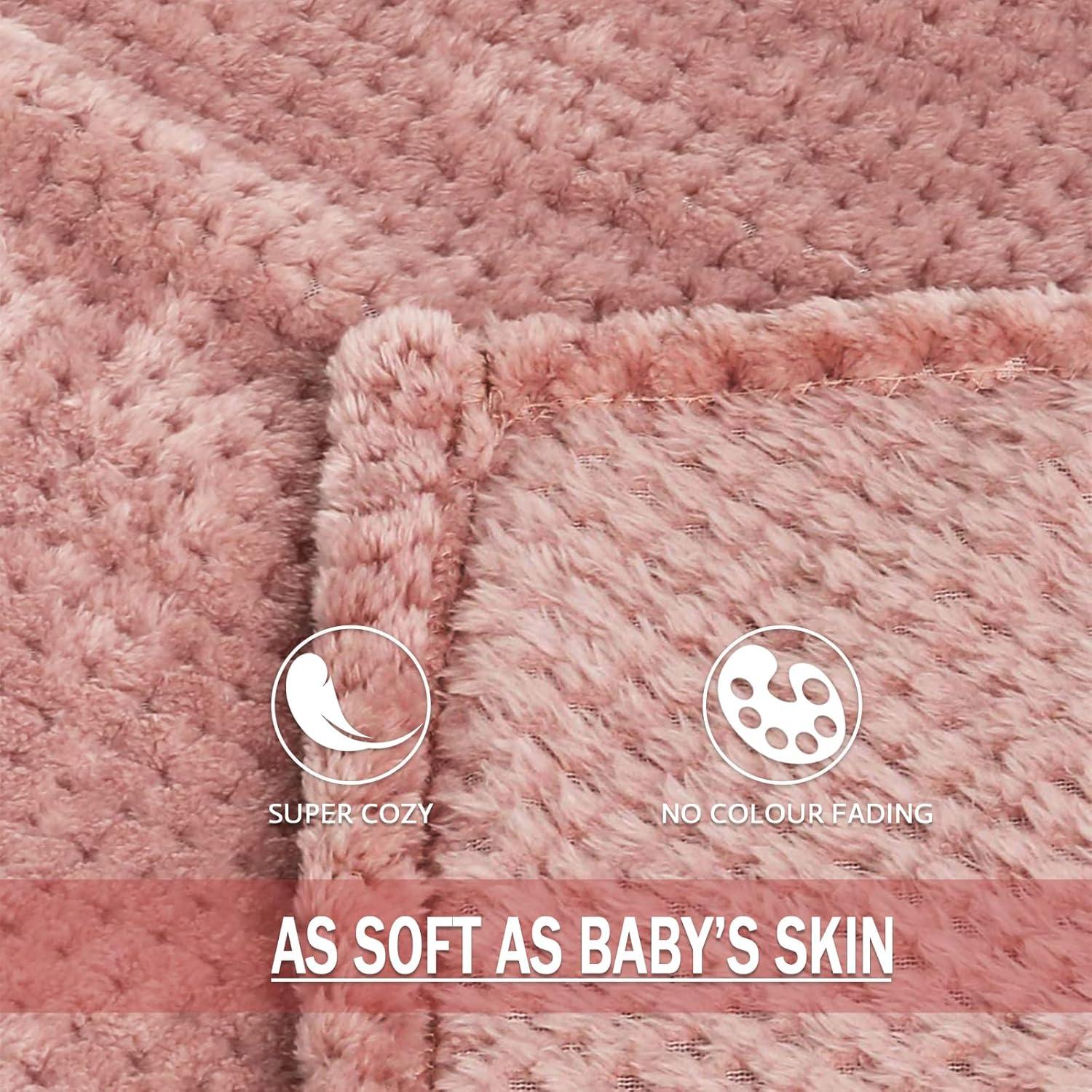 Exclusivo Mezcla Waffle Textured Extra Large Fleece Blanket, Super Soft and Warm Throw Blanket for Couch, Sofa and Bed (Dusty Pink, 50"x70")-Cozy, Fuzzy and Lightweight