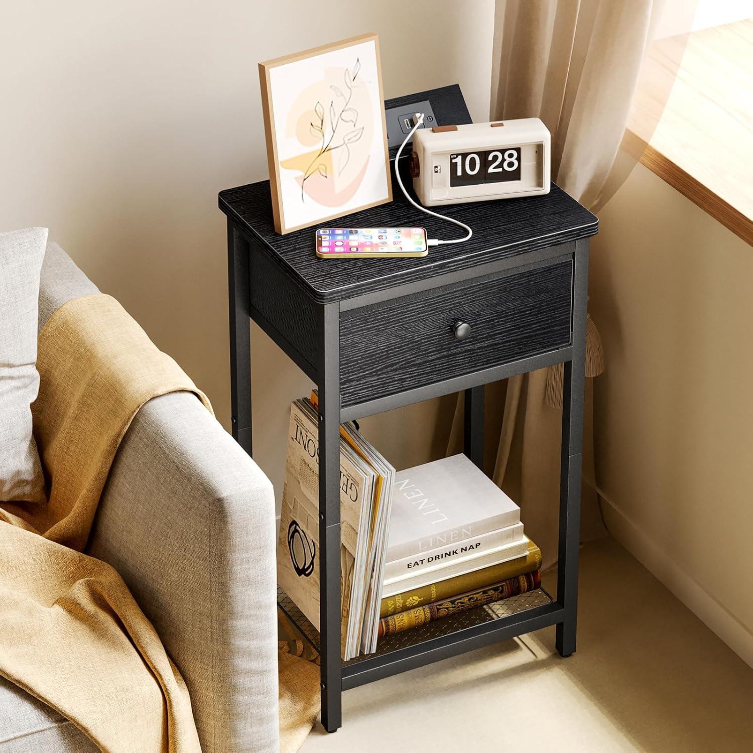 Wooden End Table with Power Outlet & USB Port (Set of 2)