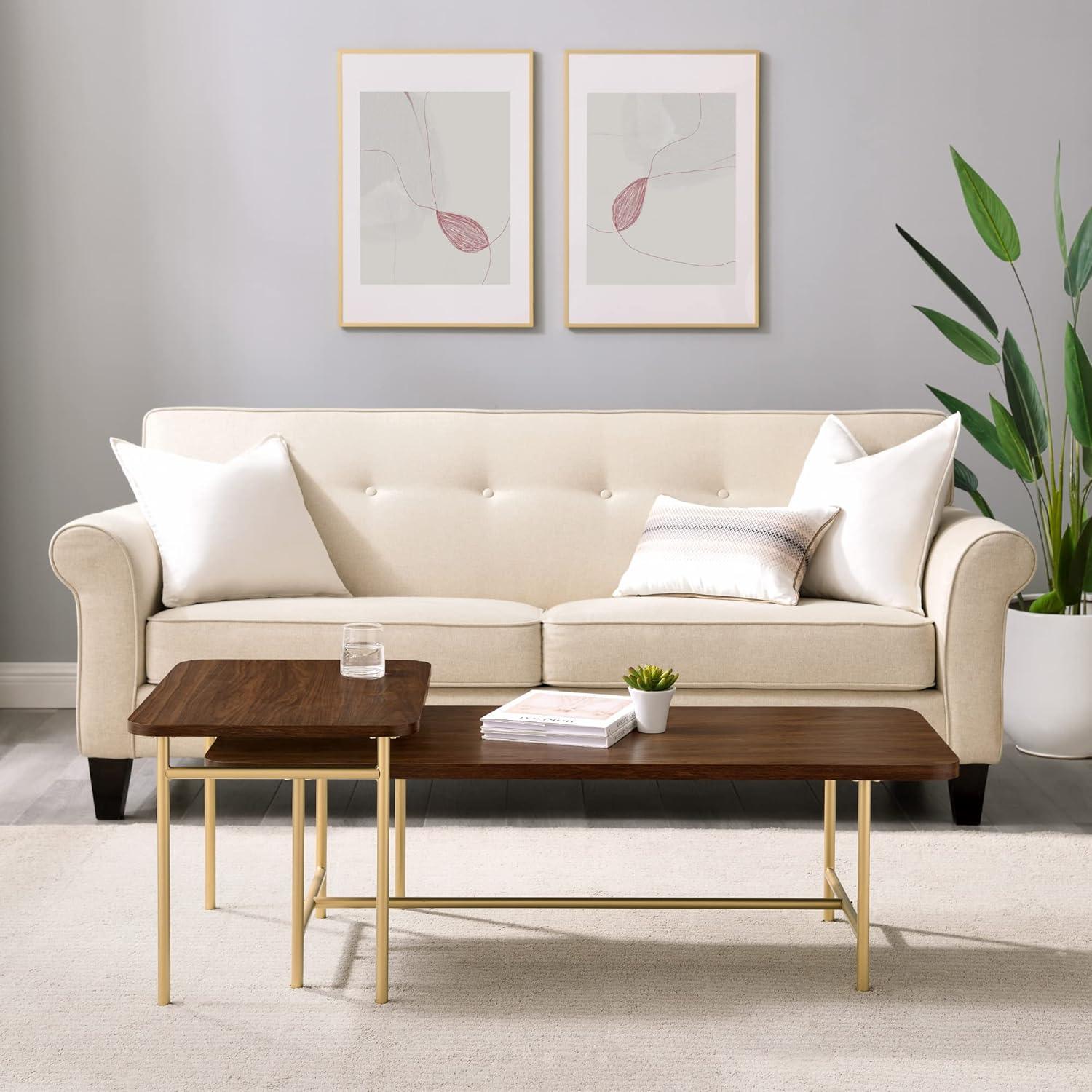 2-Piece Modern Wood Nesting Coffee Table - Dark Walnut / Gold