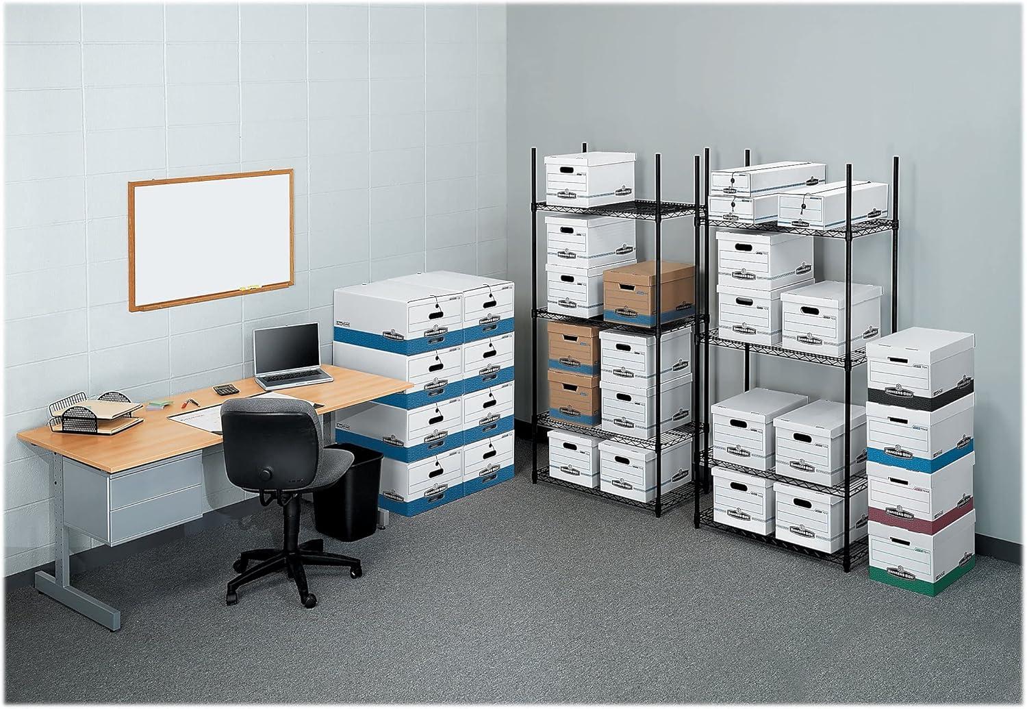 Bankers Box 0001103 12 in. x 24 in. x 10 in. Liberty Heavy-Duty Strength Storage Box - Letter, White/Blue (4/Carton)