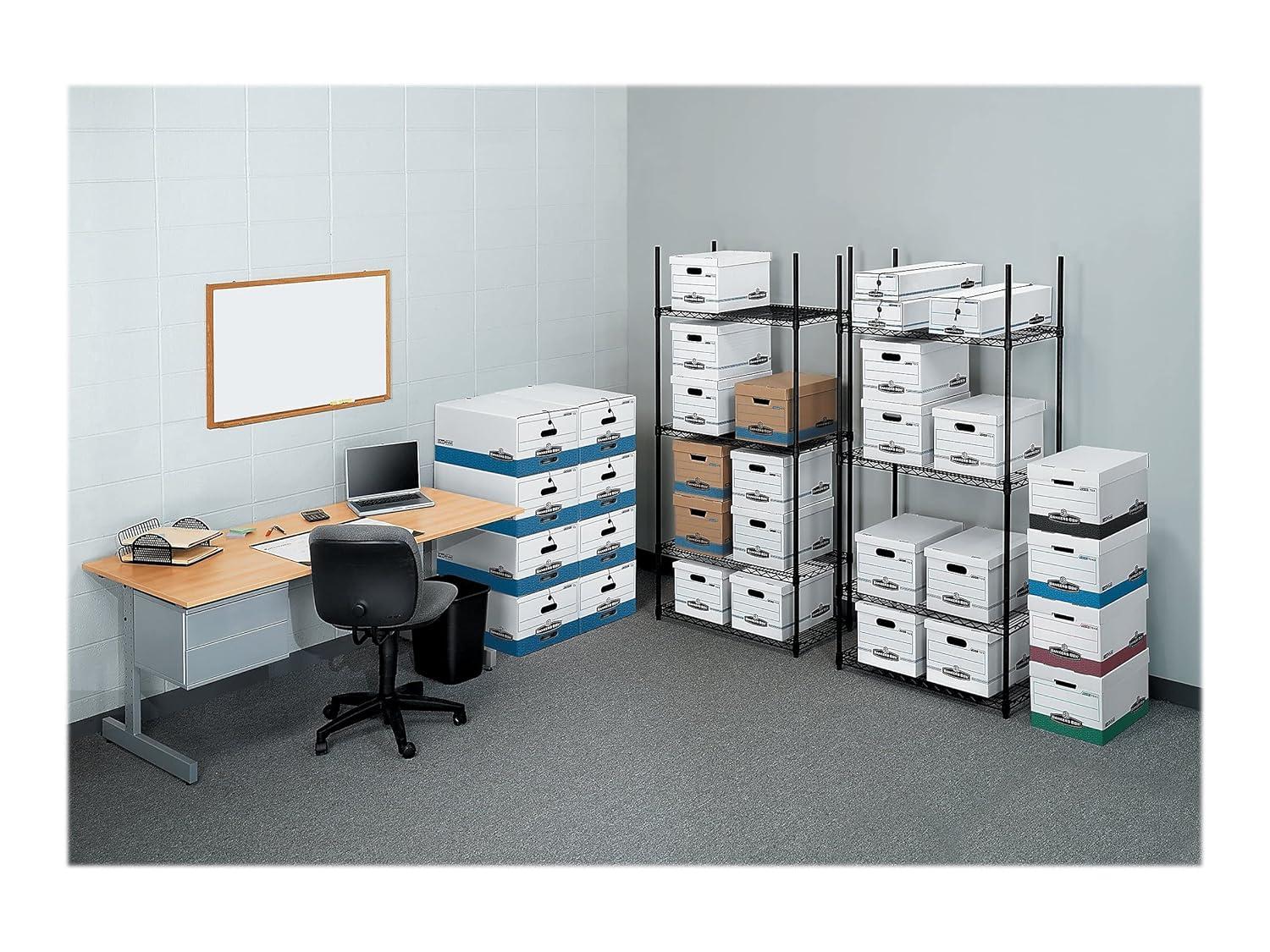 Bankers Box 0001103 12 in. x 24 in. x 10 in. Liberty Heavy-Duty Strength Storage Box - Letter, White/Blue (4/Carton)