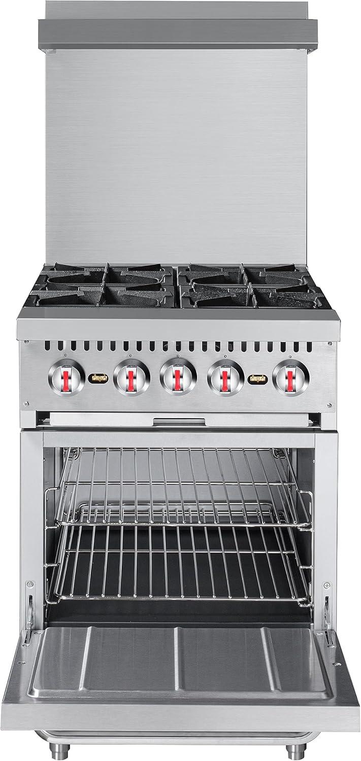 KoolMore 24 in. 4 Burner Commercial Natural Gas Range with Oven in Stainless-Steel (KM-CR24-NG)