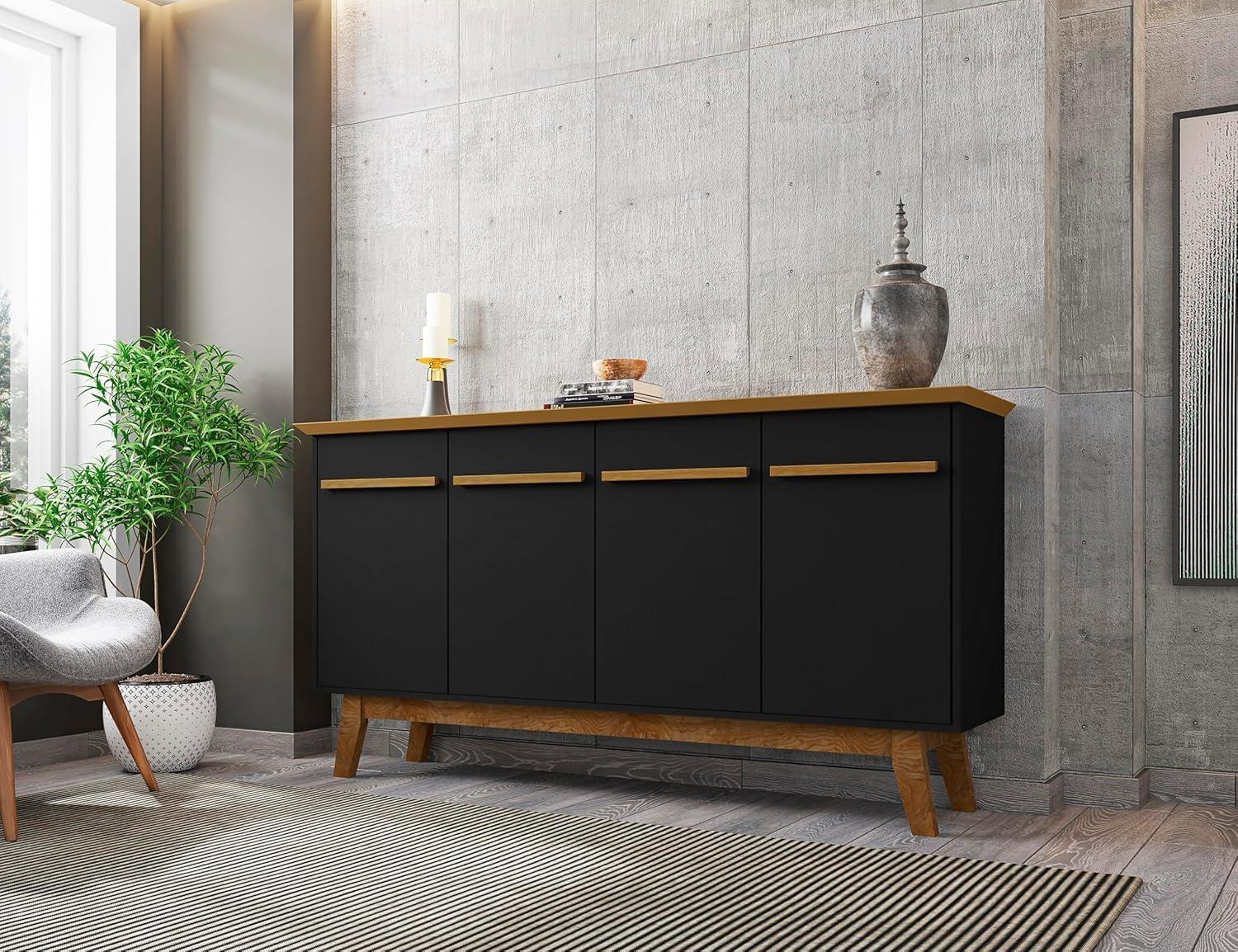 62.99" Yonkers Sideboard Black/Cinnamon - Manhattan Comfort: Mid-Century Buffet Storage Cabinet