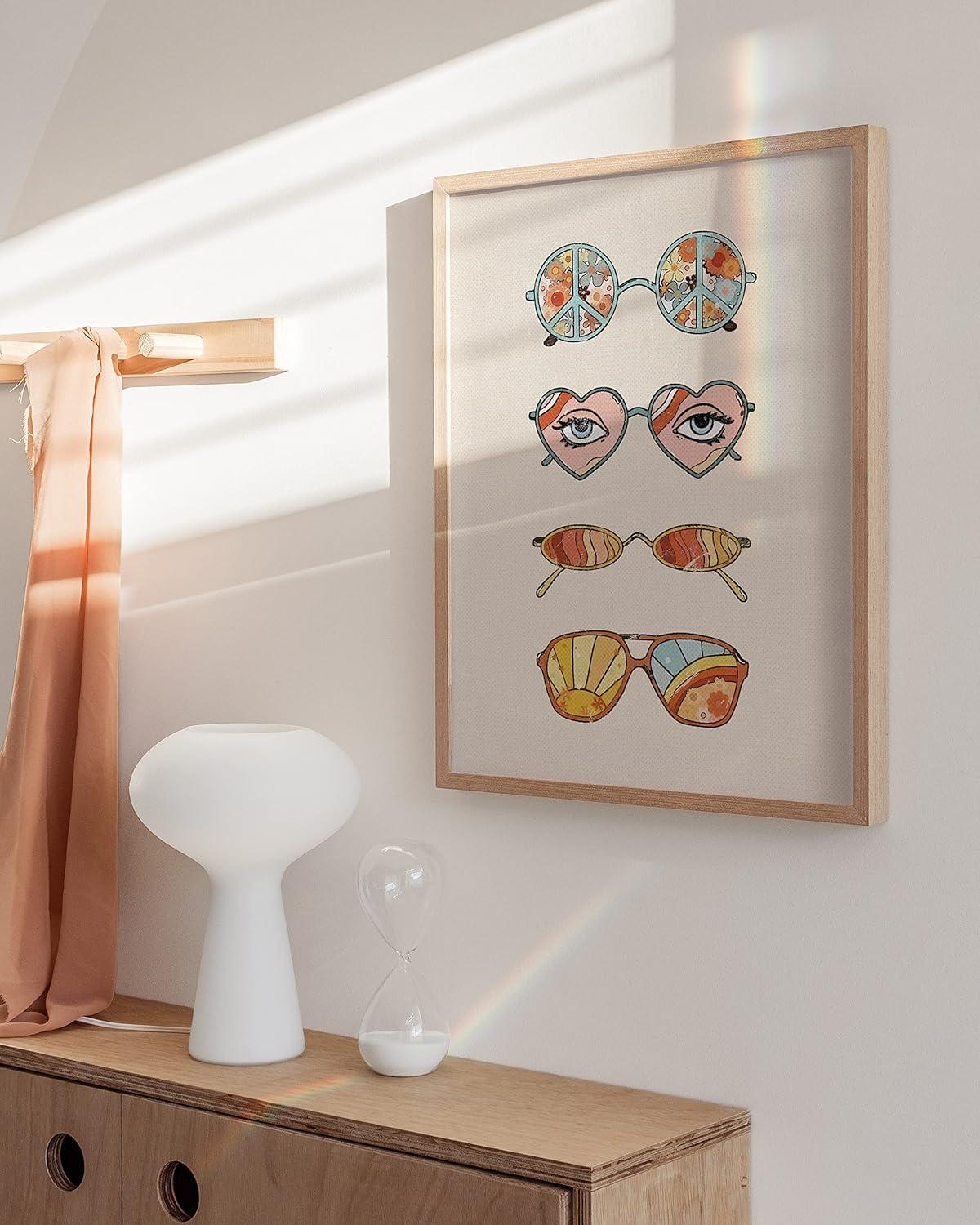 HAUS AND HUES Sunglasses Art Poster for Teen Girls Room - Retro Indie Aesthetic Trippy Wall Art | UNFRAMED 12"x16" (Hippie Sunglasses)