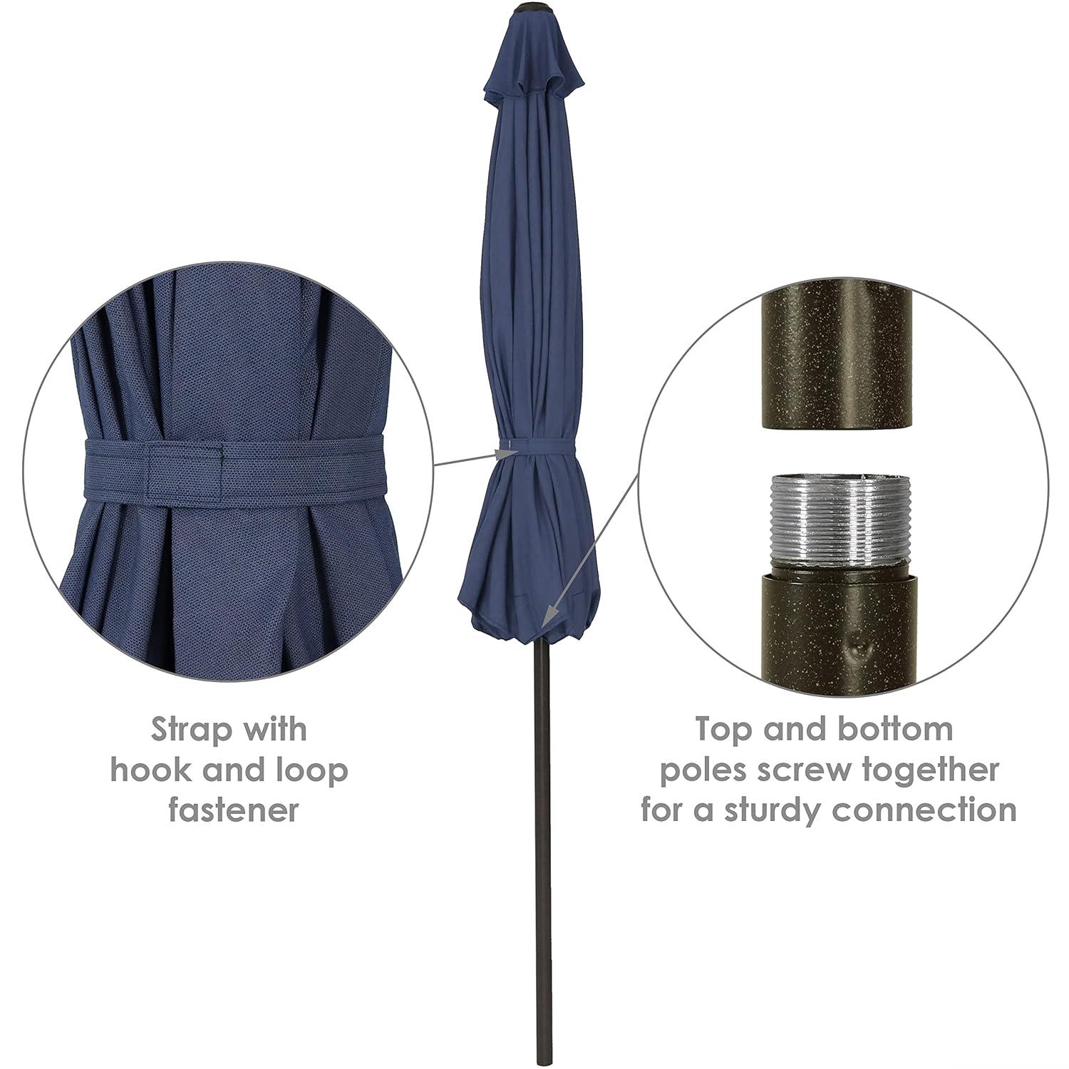 Sunnydaze Outdoor Aluminum Patio Umbrella with Fade-Resistant Canopy and Auto Tilt and Crank - 9' - Navy Blue