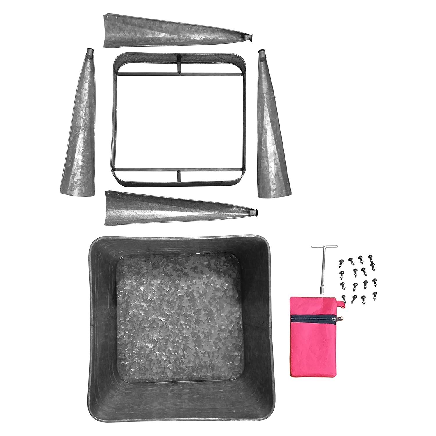 Gray Galvanized Metal Beverage Tub on Stand, 32-inch Height