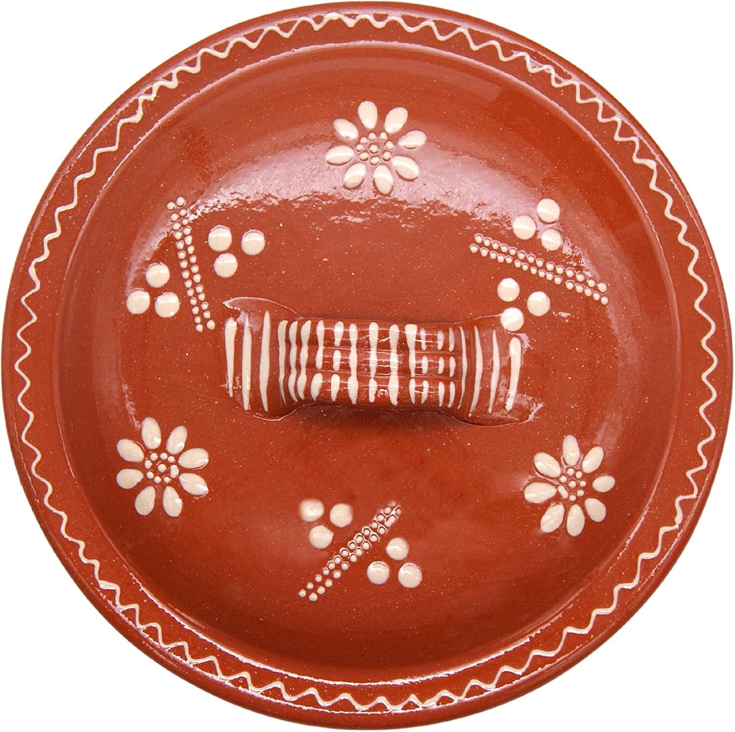 Portuguese tery Glazed Clay Cooking With Lid Terracotta Casserole Cazuela (7 Quarts)