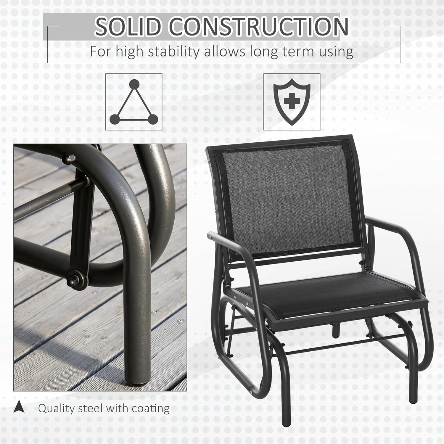 Outsunny Outdoor Glider Chairs, Swing Chair with Breathable Mesh Fabric, Curved Armrests and Steel Frame for Porch, Garden, Poolside, Balcony, Black
