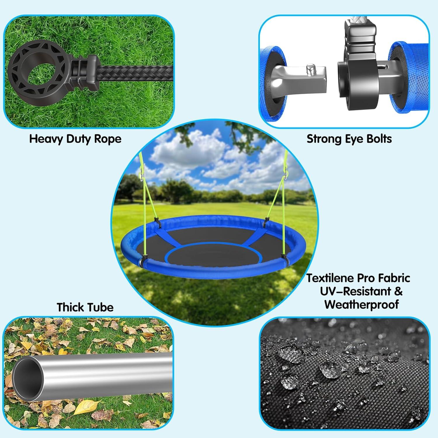 MIHOVER Sturdy & Comfortable 43 Inch Saucer Tree Swing Flying Indoor Outdoor Play Set Swing for Kids - Blue