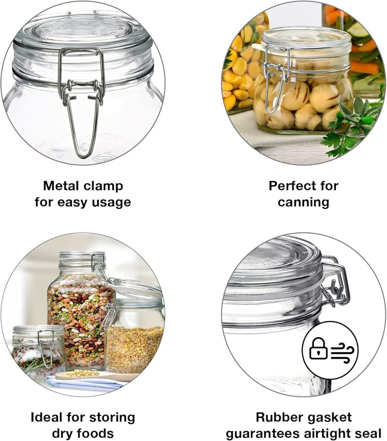 Bormioli Rocco Fido 5L Glass Jar - 169oz Airtight Storage with Metal Clamp & Rubber Gasket - Great for Kitchen Organization, Made in Italy