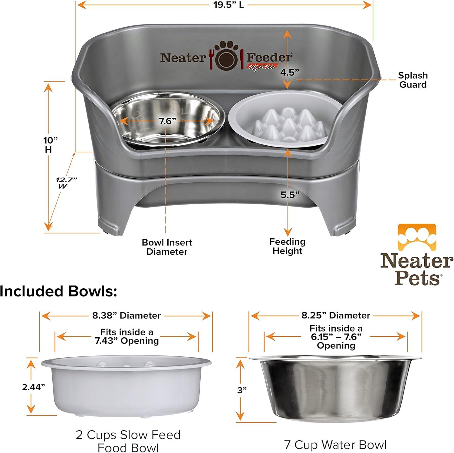 Stainless Steel Elevated Mess-Proof Dog Feeder with Slow Feed Bowl