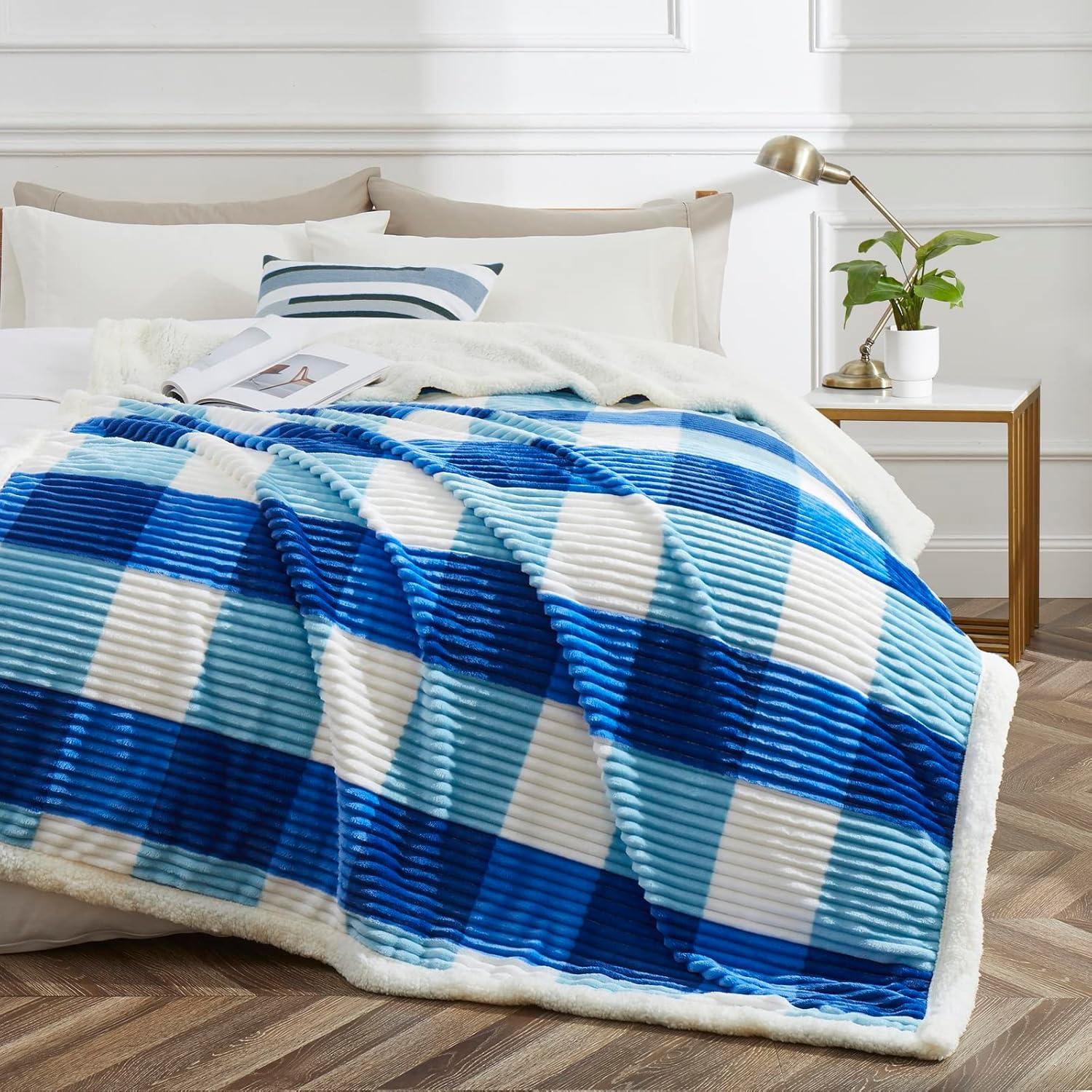 PU MEI Sherpa Throw Blanket for Couch Sofa 60”*80”- Fleece Tufted Fuzzy Soft Cozy Blanket for Bed, Thick Warm Blanket for All Seasons, (Dusty Blue, 60"*80")