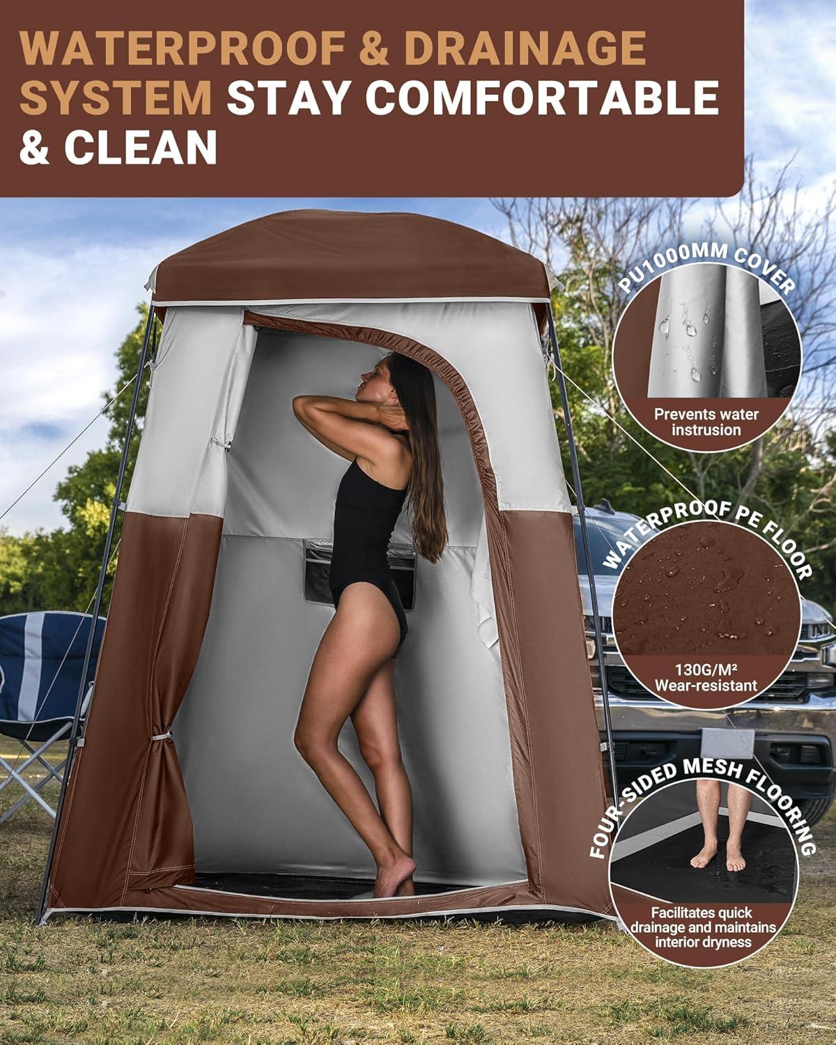 KingCamp Shower Tent, Portable Camping Bathroom Tent with 5 Gallon Solar Heated Bag, Outdoor Privacy Changing Room Tent, Privacy Shelter for Toilet, Dressing Outdoor Camping, Hiking