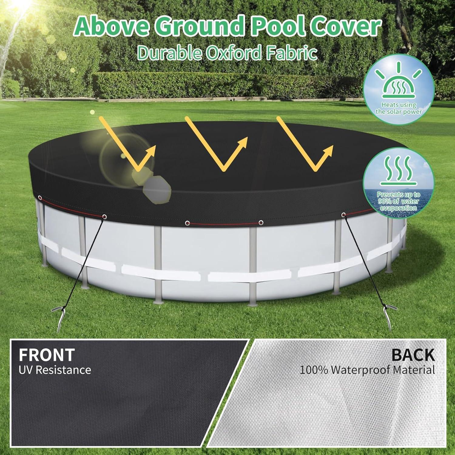 Miheo 15' UV Resistant Black Round Pool Cover for Above-Ground Pools