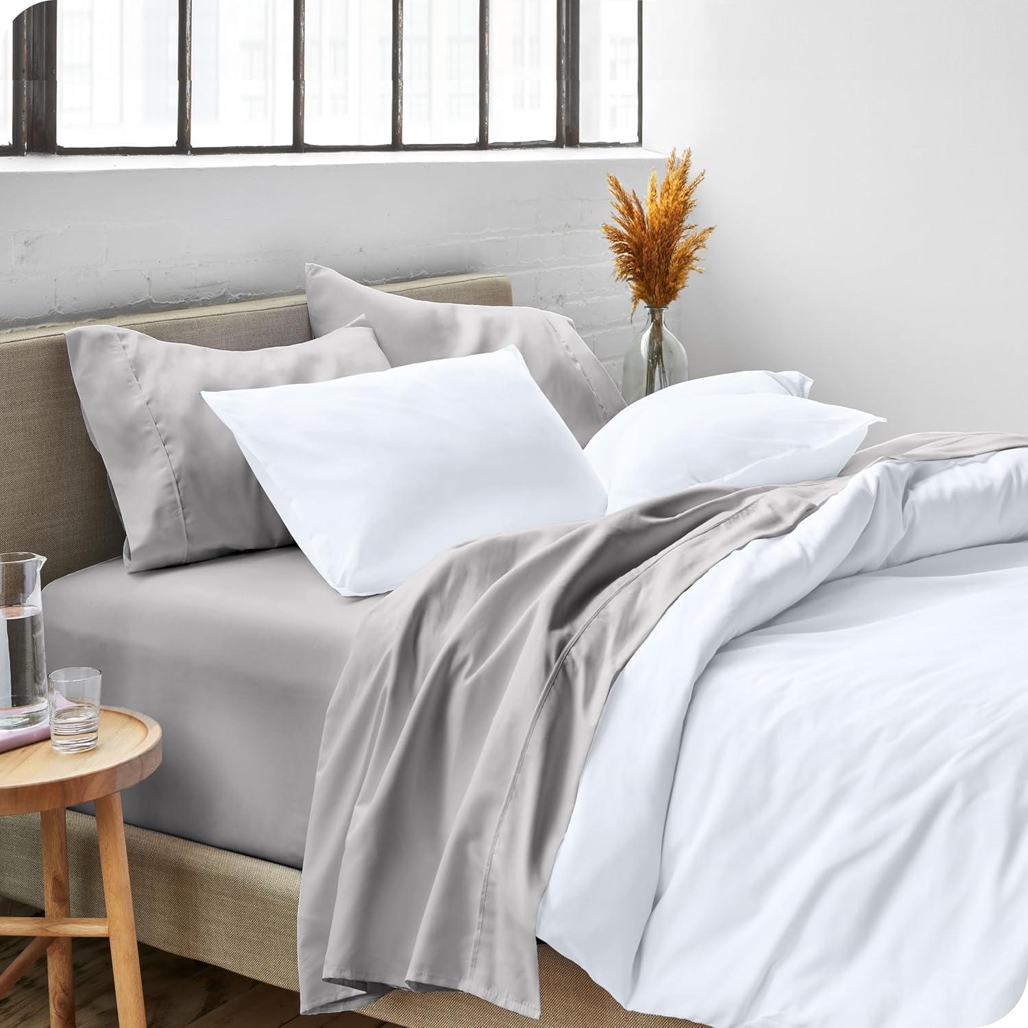 California King Light Grey 4 Piece Ultra-Soft Double Brushed Sheet Set by Bare Home