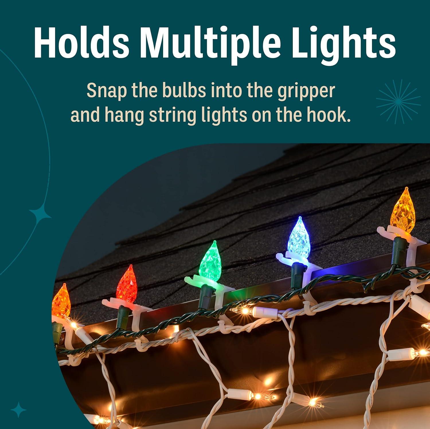 Holiday Joy Christmas Light Clips - Pack of 200 Clear, All-Purpose Gutter Hooks for Outdoor String Lights and Decorations