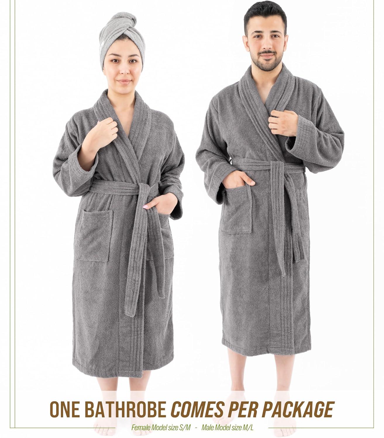American Soft Linen, 100% Cotton Robes for Women and Men, 1 Piece Soft Lightweight Adult Couple Bathrobes, Medium - Gray