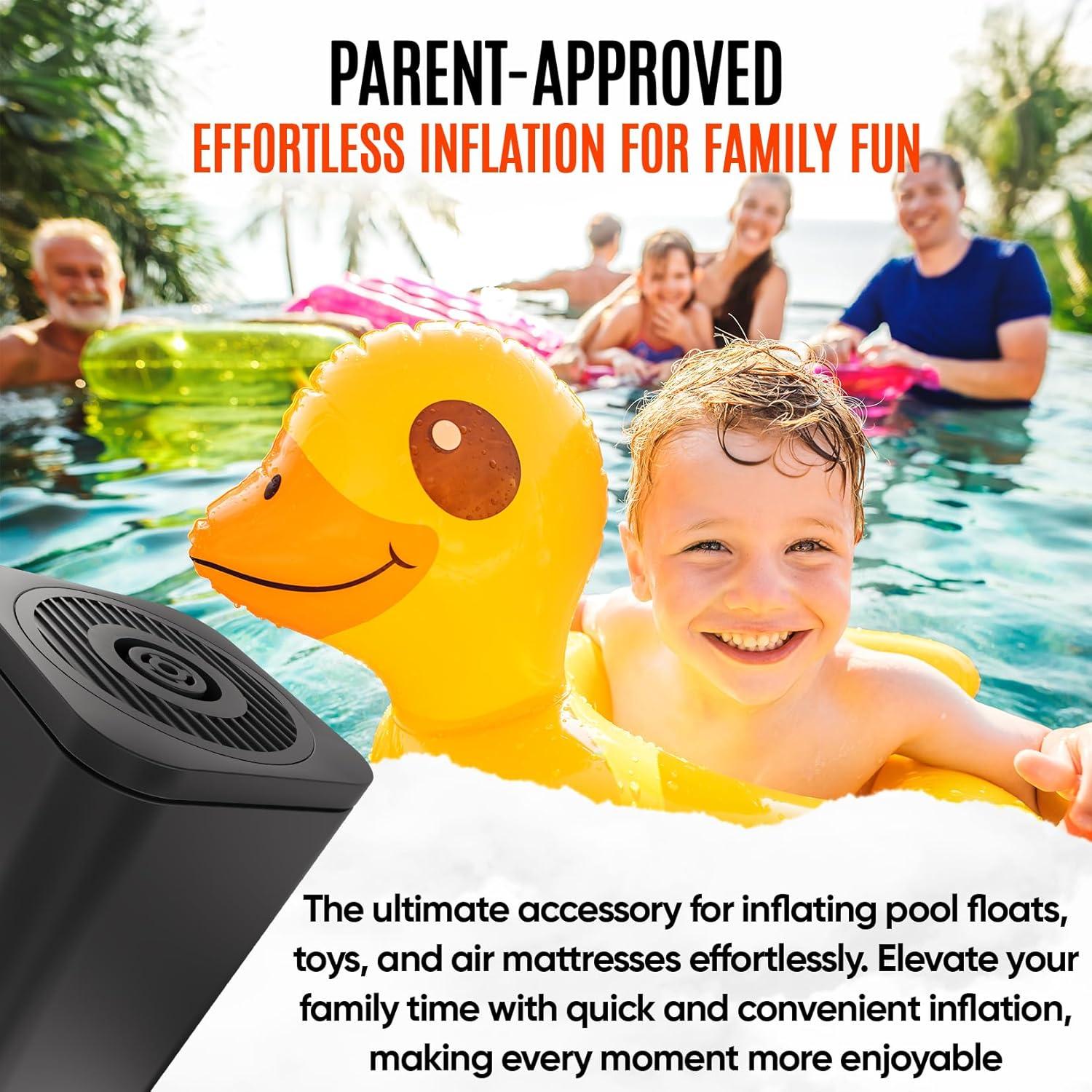 Portable Air Pump for Inflatables - 2400mAH Rechargeable Battery Powered Air Mattress Pump - Mini Air Pump for Air Mattress Bed, Pool Floats Inflator, Boat, Inflatable Cushions, Toys