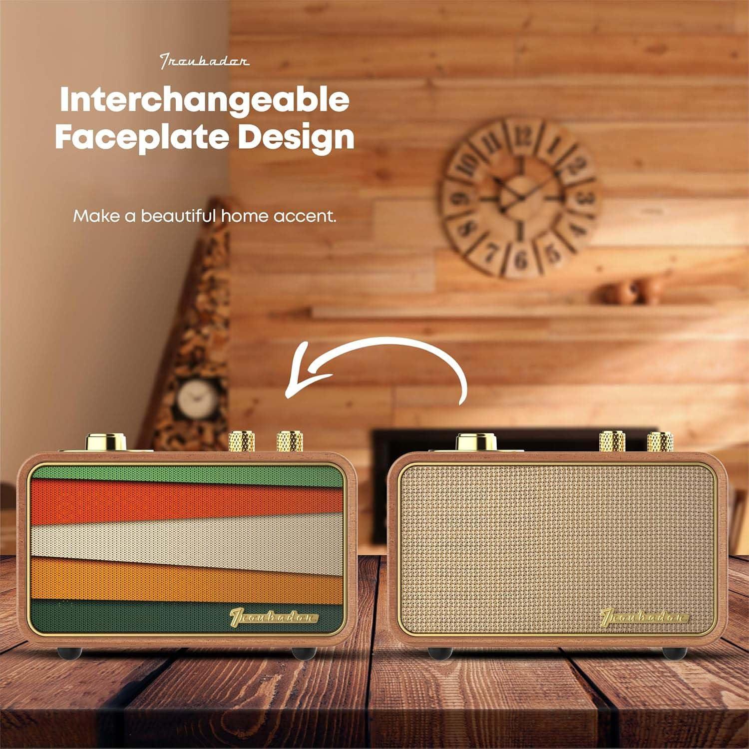 Retro Wood Bluetooth Radio with Built-in Speakers, Wireless Portable Speakers with Subwoofer-Elegant & Vintage Design, Rotary AM/FM Tuning Dial, Wireless Streaming (Wood)