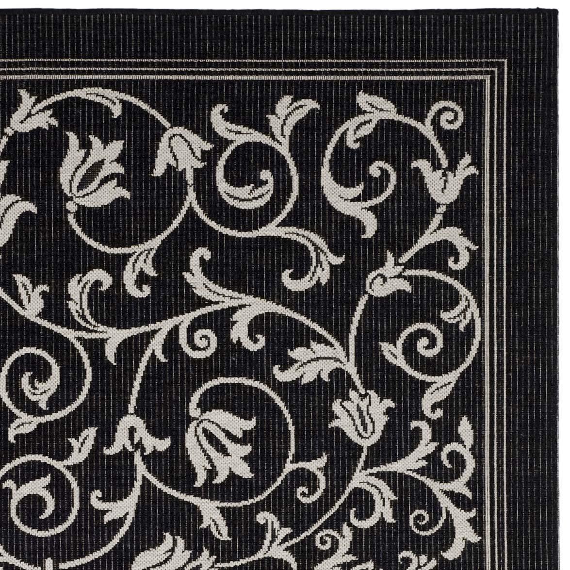 SAFAVIEH Courtyard Nanda Floral Indoor/Outdoor Area Rug, 6'7" x 6'7" Square, Black/Sand