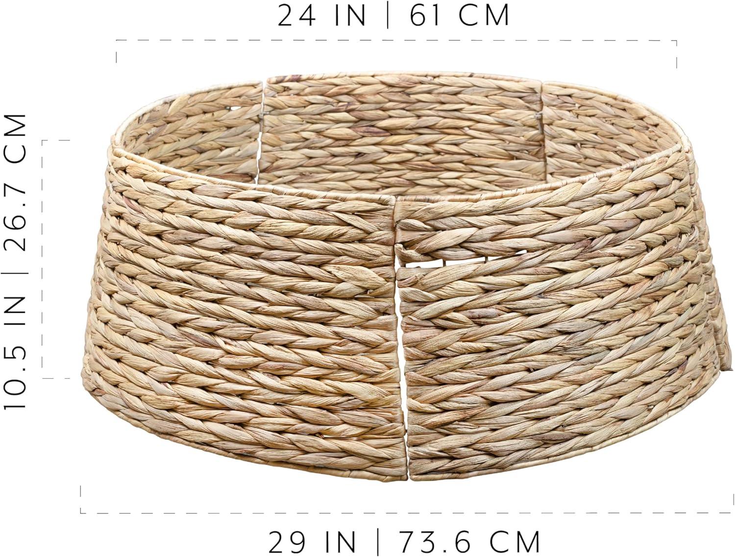 AuldHome Woven Hyacinth Christmas Tree Collar (Natural, 29-Inch), Natural Fiber Rustic Farmhouse Basket Weave Large Tree Skirt