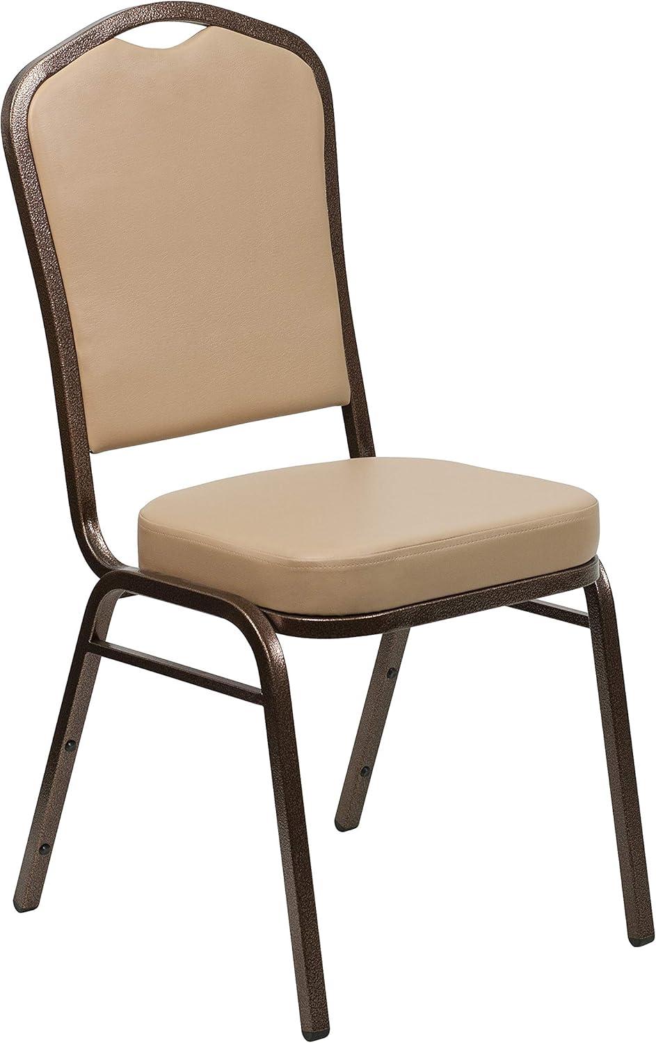 BizChair 4 Pack Crown Back Stacking Banquet Chair in Tan Vinyl - Copper Vein Frame