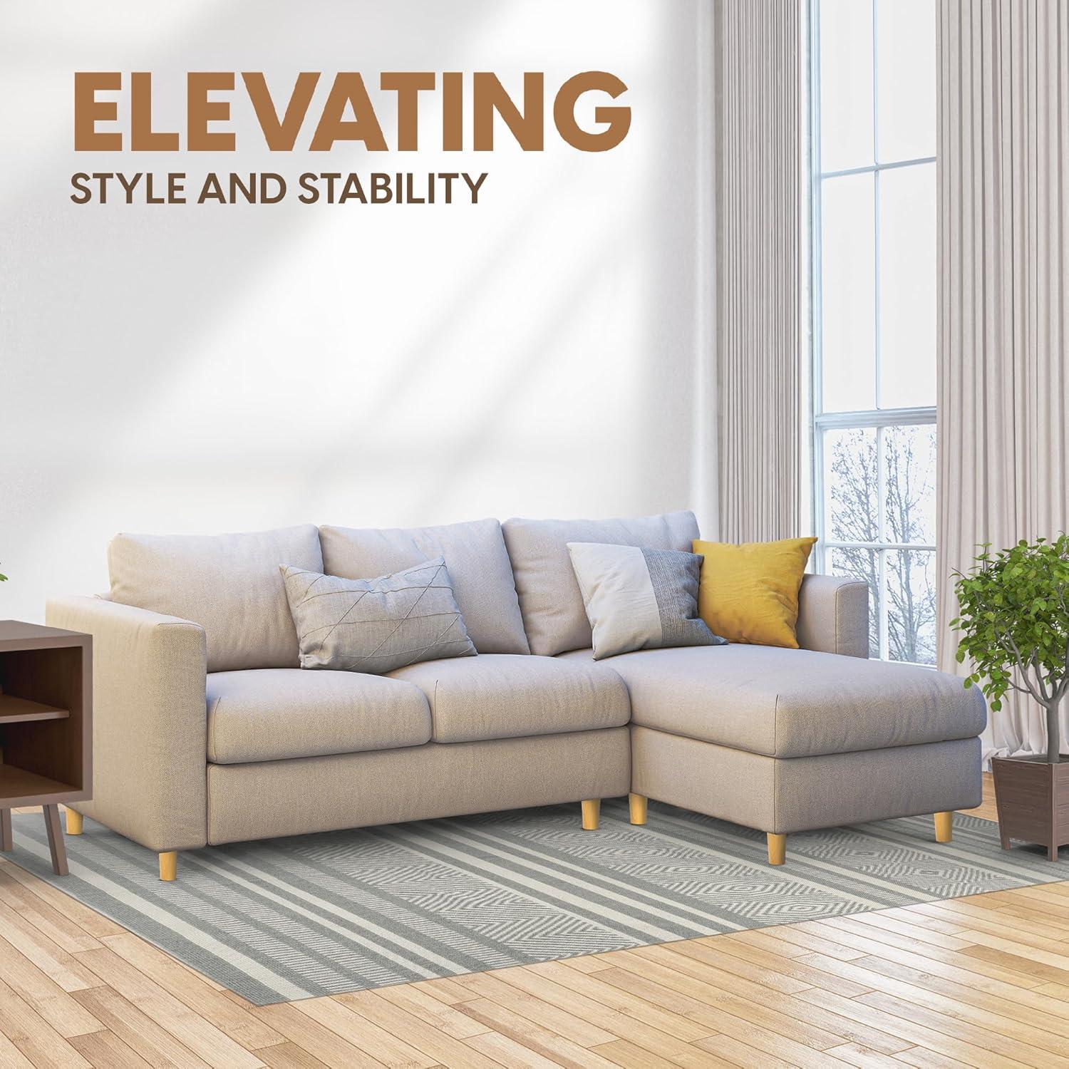 4 Inch Natural Rubberwood Round Furniture Legs Set with Levelers