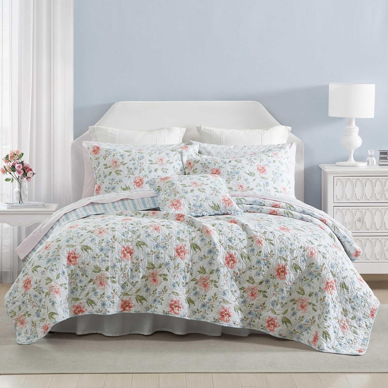 Emilie Pink Floral Cotton Twin Quilt Set