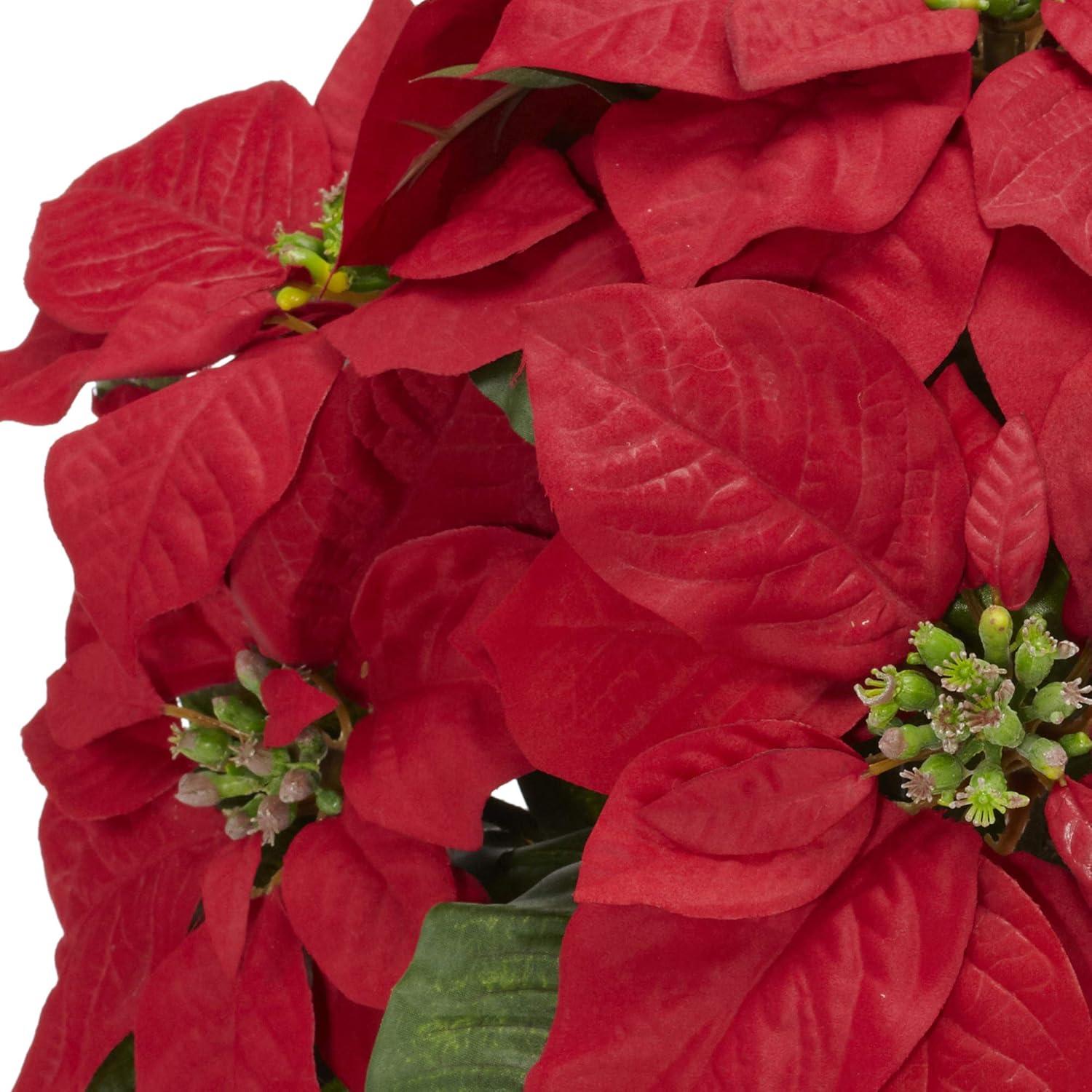 Nearly Natural 13" Artificial Poinsettia With Ceramic Vase Artificial Plant, Red