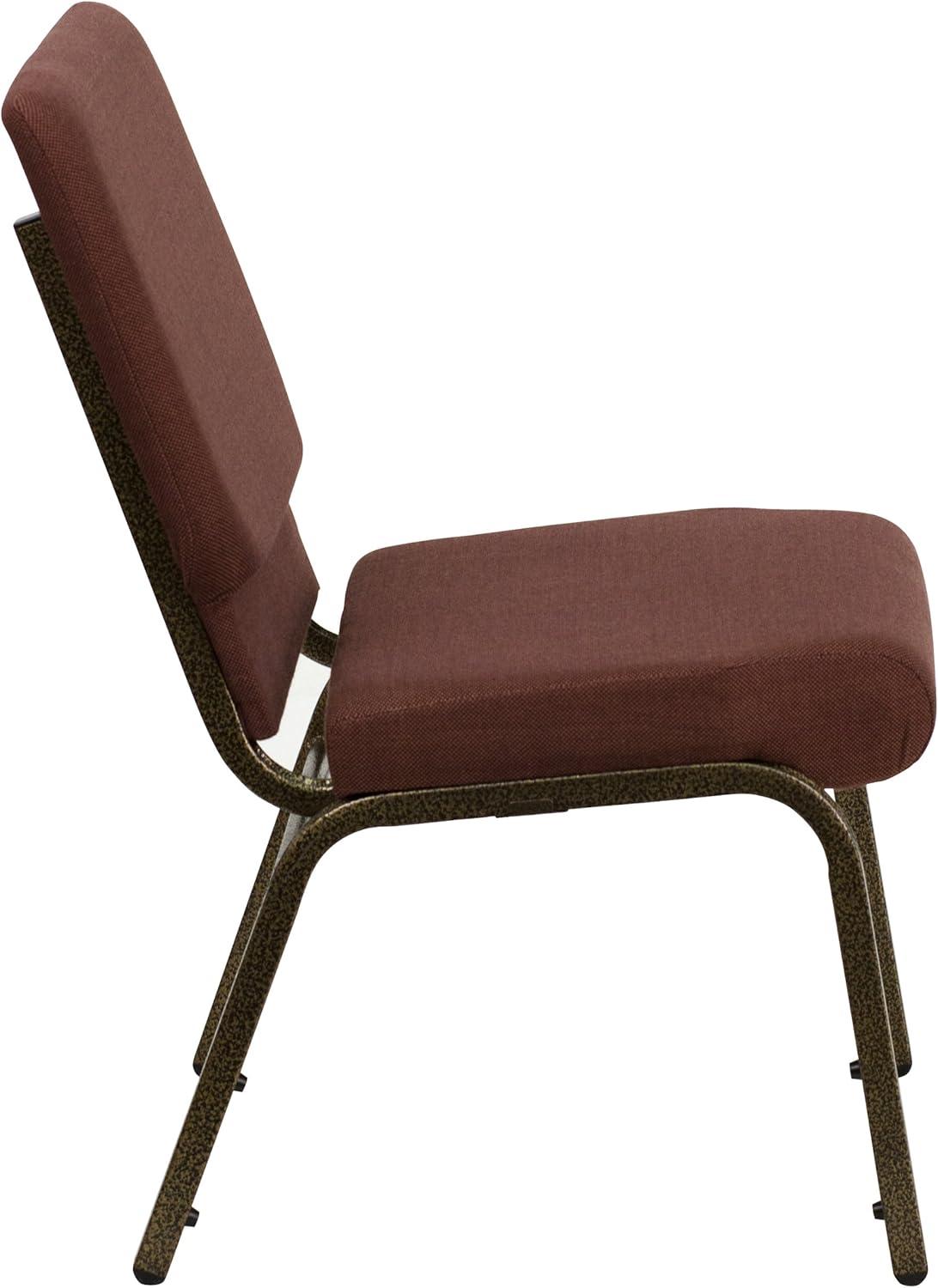 Flash Furniture HERCULES Series 18.5''W Stacking Church Chair in Brown Fabric - Gold Vein Frame