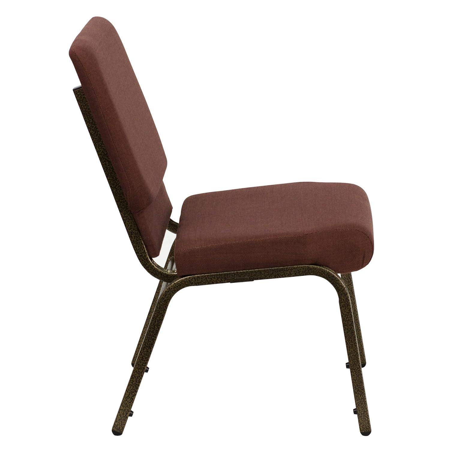 Flash Furniture HERCULES Series 18.5''W Stacking Church Chair in Brown Fabric - Gold Vein Frame