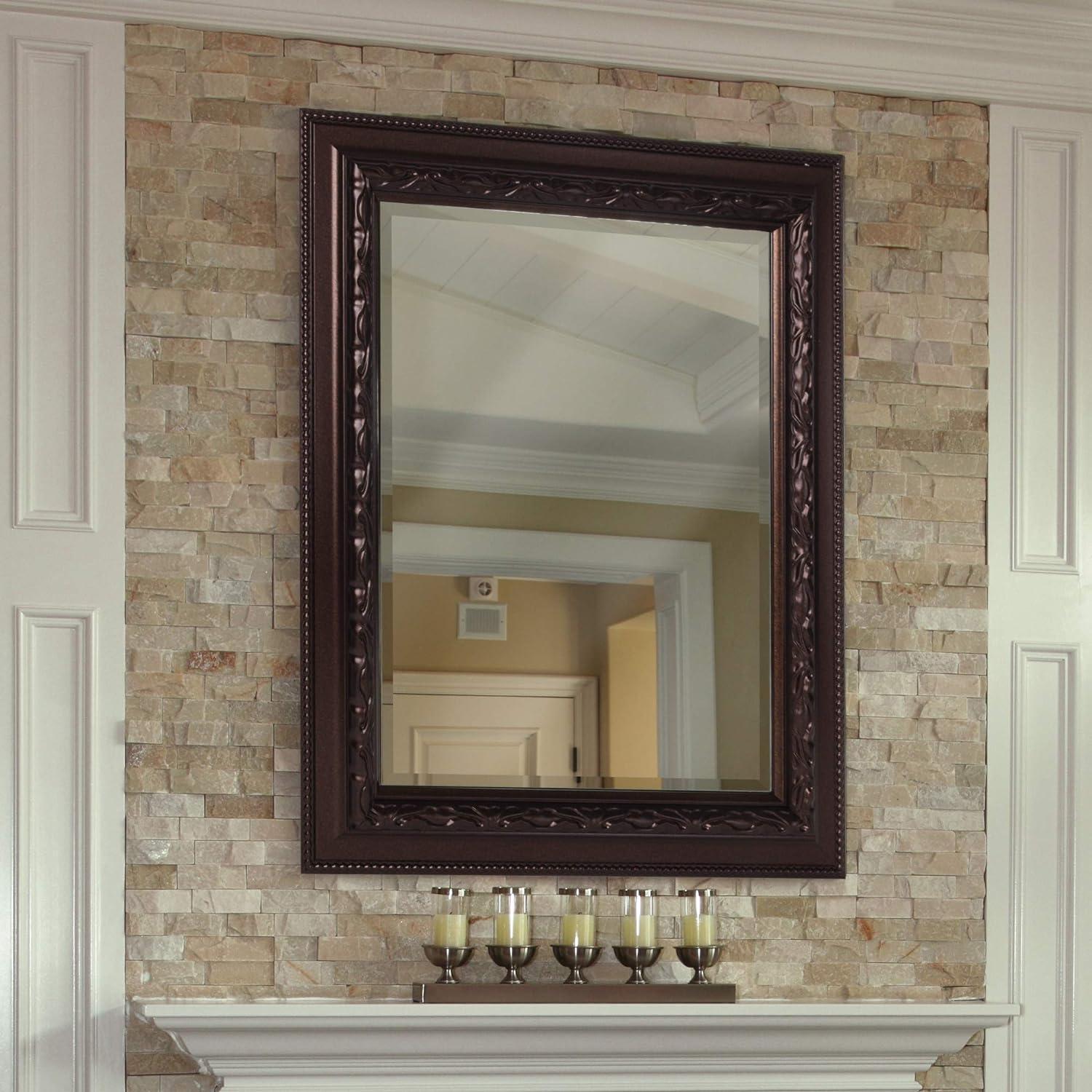 Head West Addyson Embossed Rich Brown Framed Square Beveled Accent Wall Vanity Mirror - 30" x 36"