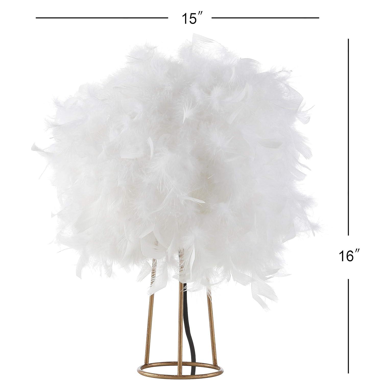 JONATHAN Y JYL9051A Stork 16" Feather Metal LED Table Lamp Contemporary Bedside Desk Nightstand Lamp for Bedroom Living Room Office College Bookcase LED Bulb Included, White/Gold