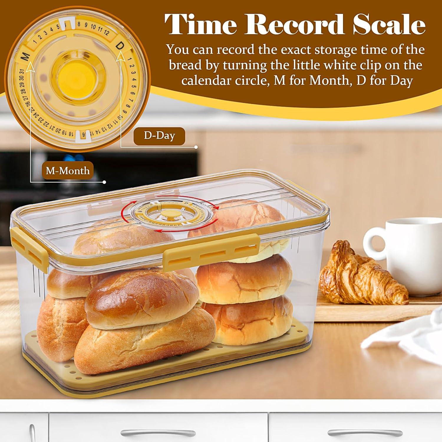 Baodeli Bread Box Bread Boxes for Kitchen Counter Airtight, Time Recording Bread Storage Container with Lid, Bread Keeper for Homemade Bread, Toast, Bagel, Donut and Cookies, Grey