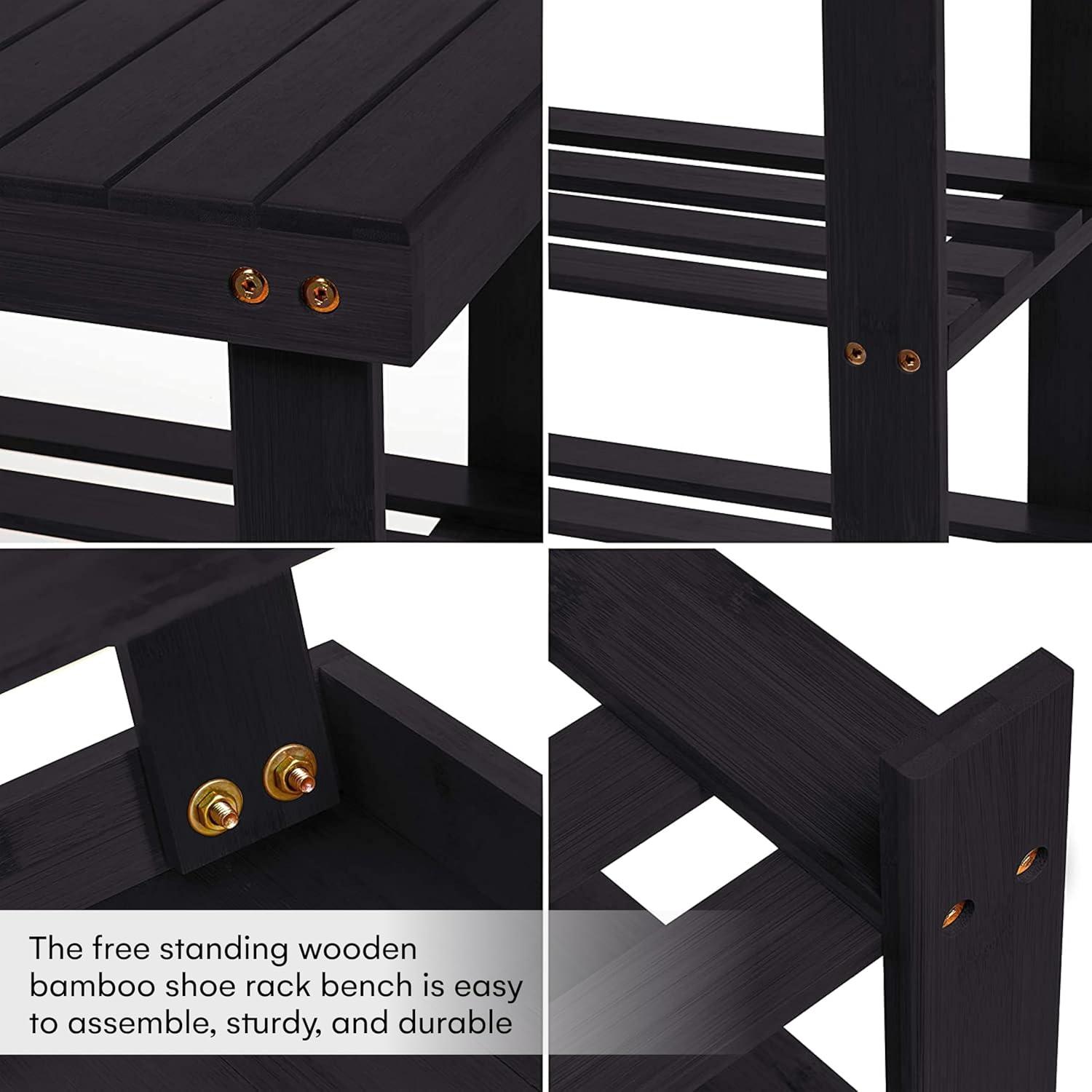 Homemaid Living Bamboo 3 Tier Shoe Rack Bench, Premium Shoe Organizer or Entryway Bench, Perfect for Shoe Cubby, Entry Bench, Bathroom Bench, Entryway Organizer, Hallway or Living Room(Black)