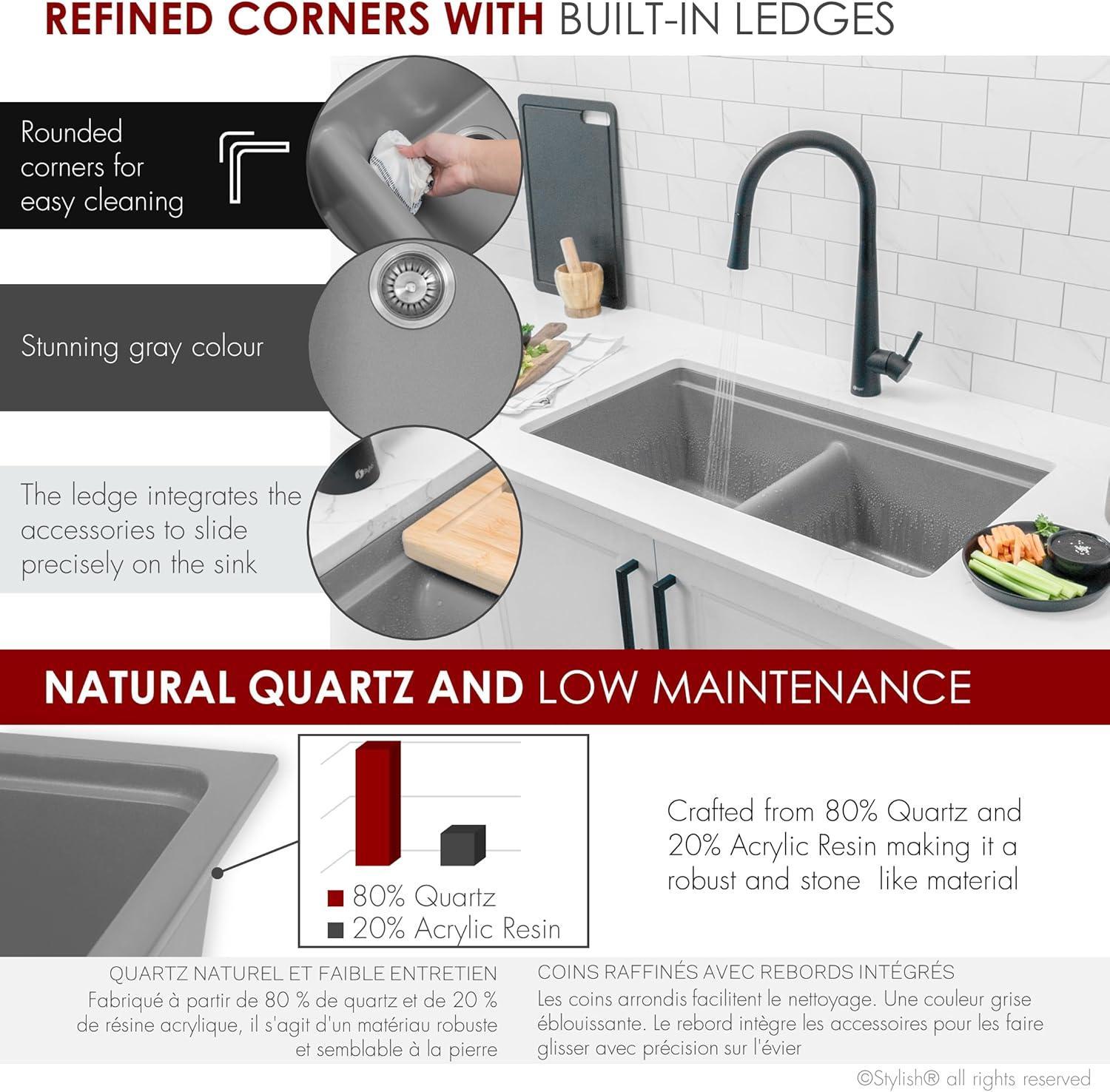STYLISH S-833WL Stylish Pietra Dual-Mount 33" Composite Granite Double Bowl Kitchen Sink