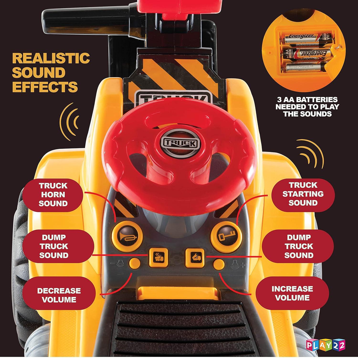 Toy Tractors For Kids Ride On Excavator - Music Sounds Digger Scooter Tractor Toys Bulldozer Includes Helmet With Rocks - Ride On Tractor Pretend Play - Toddler Tractor Construction Truck - By Play22