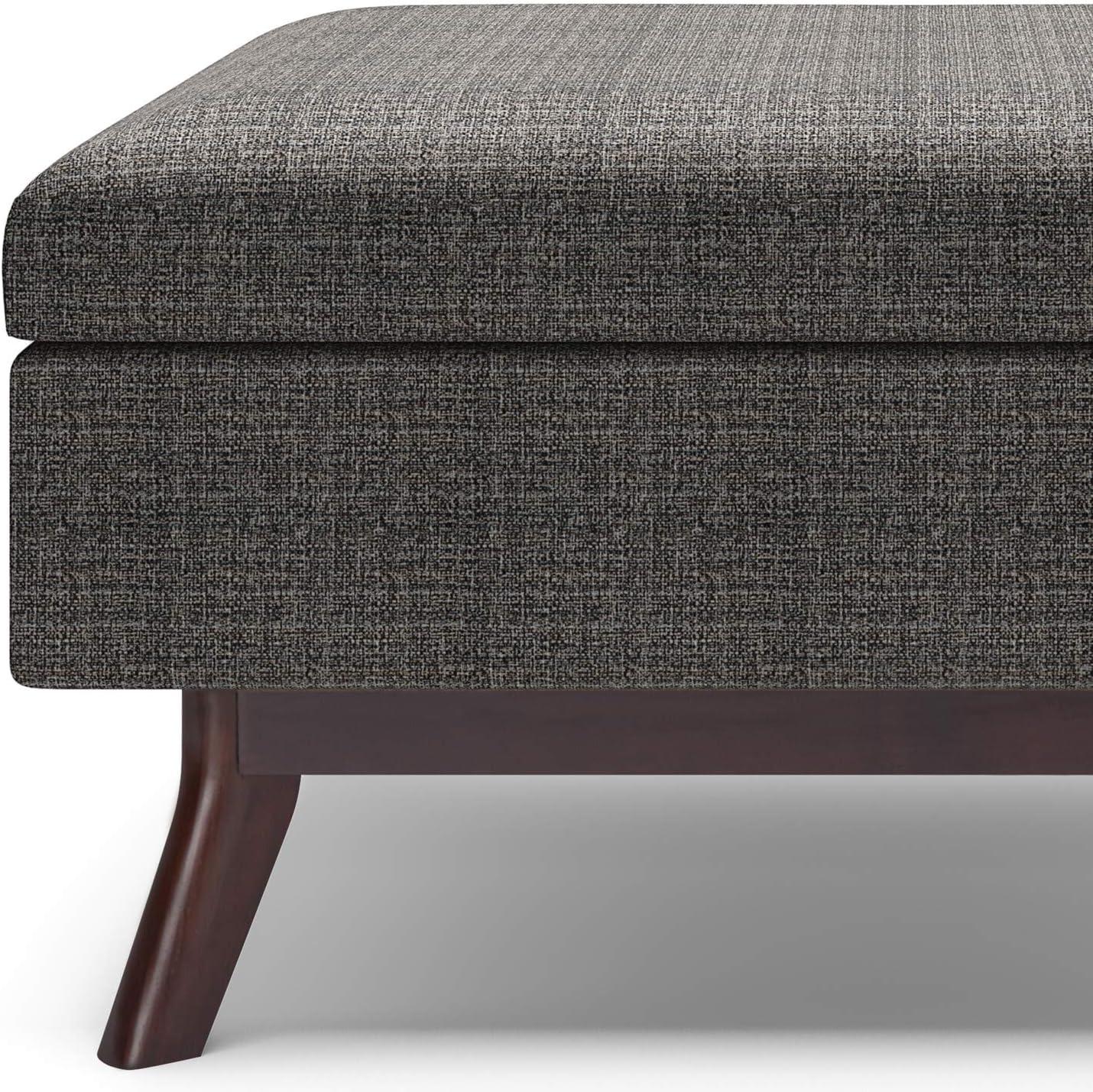 Simpli Home Owen 34"W Upholstered Coffee Table Storage Ottoman with Lift Top and Solid Wood Legs