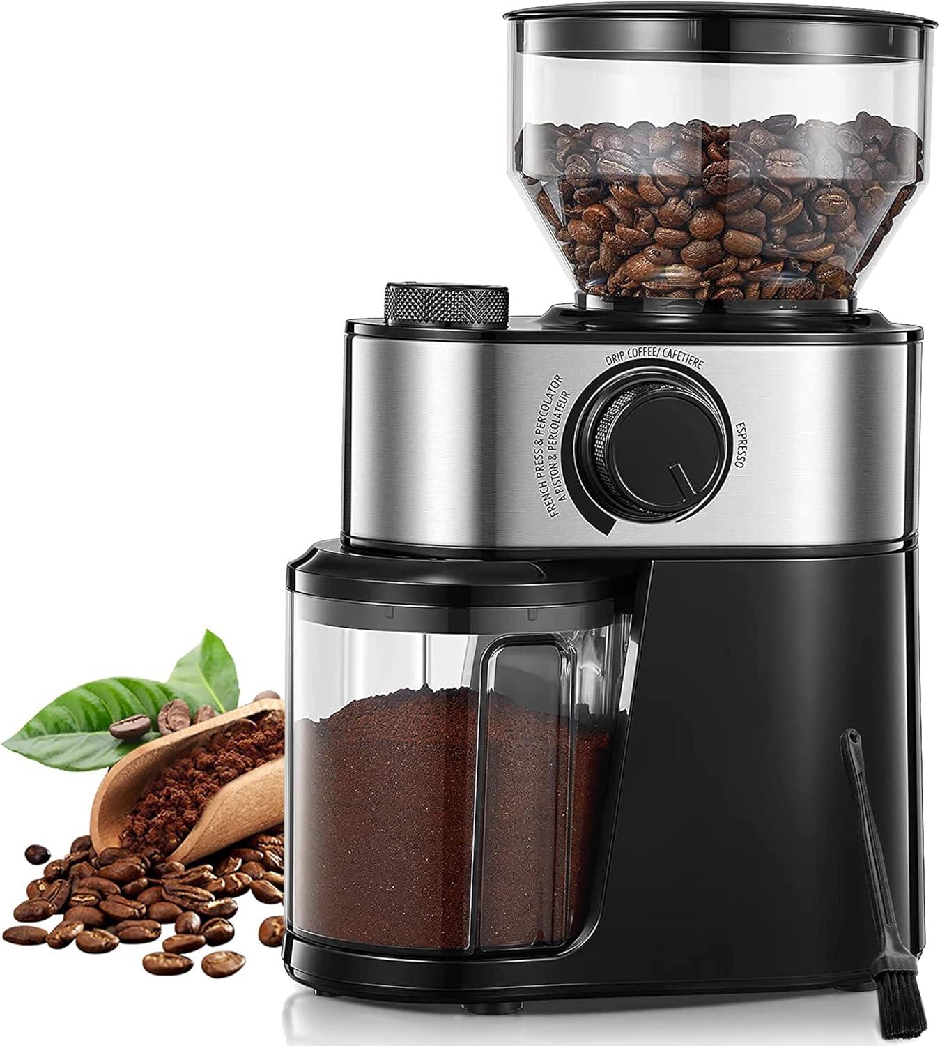 Stainless Steel Electric Burr Coffee Grinder with Adjustable Grind Settings