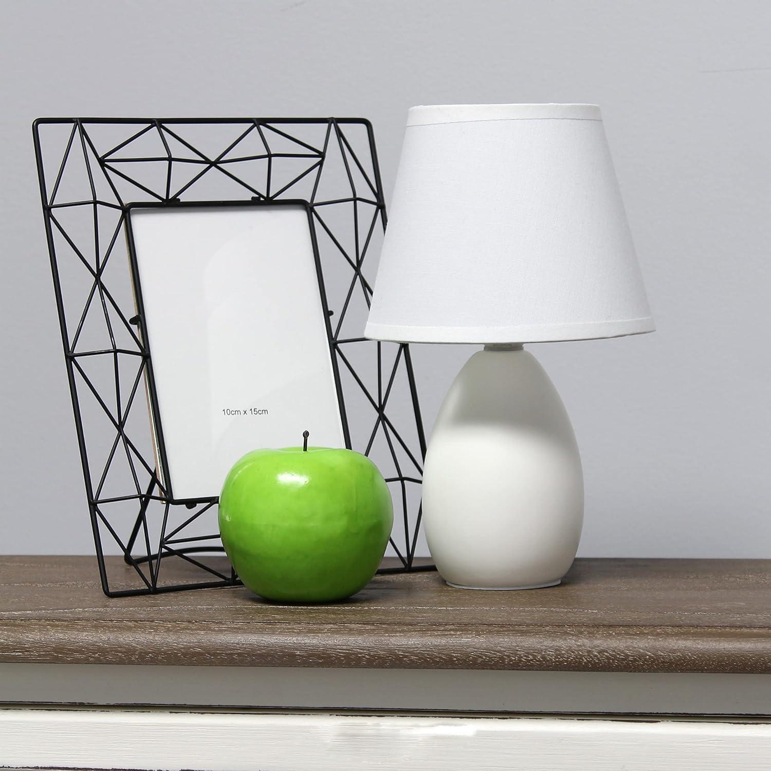 Simple Designs 9.45" Mini Egg Oval Ceramic Table Lamp with Matching Shade, LED Bulb Included, Off White