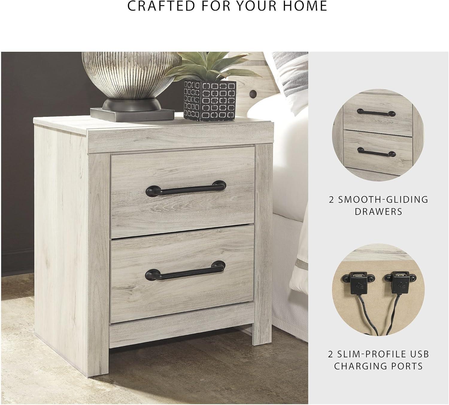 Cambeck Nightstand White - Signature Design by Ashley: Industrial Style Bedside Table with USB Ports & Storage
