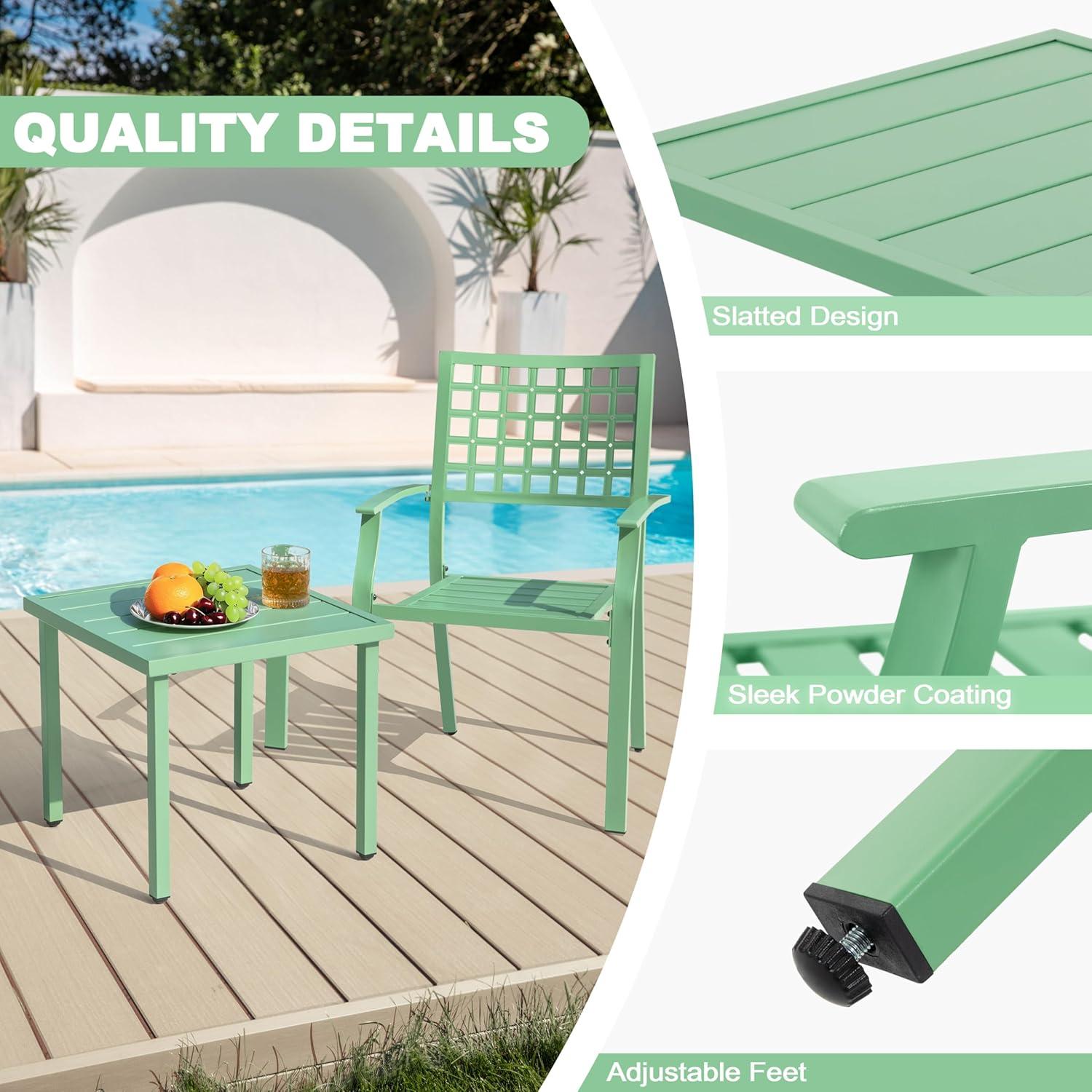 Nuu Garden Outdoor 3-Piece Iron Bistro Set, 2 Textilene Bistro Chairs and 20 Inch Round Slatted Bistro Table