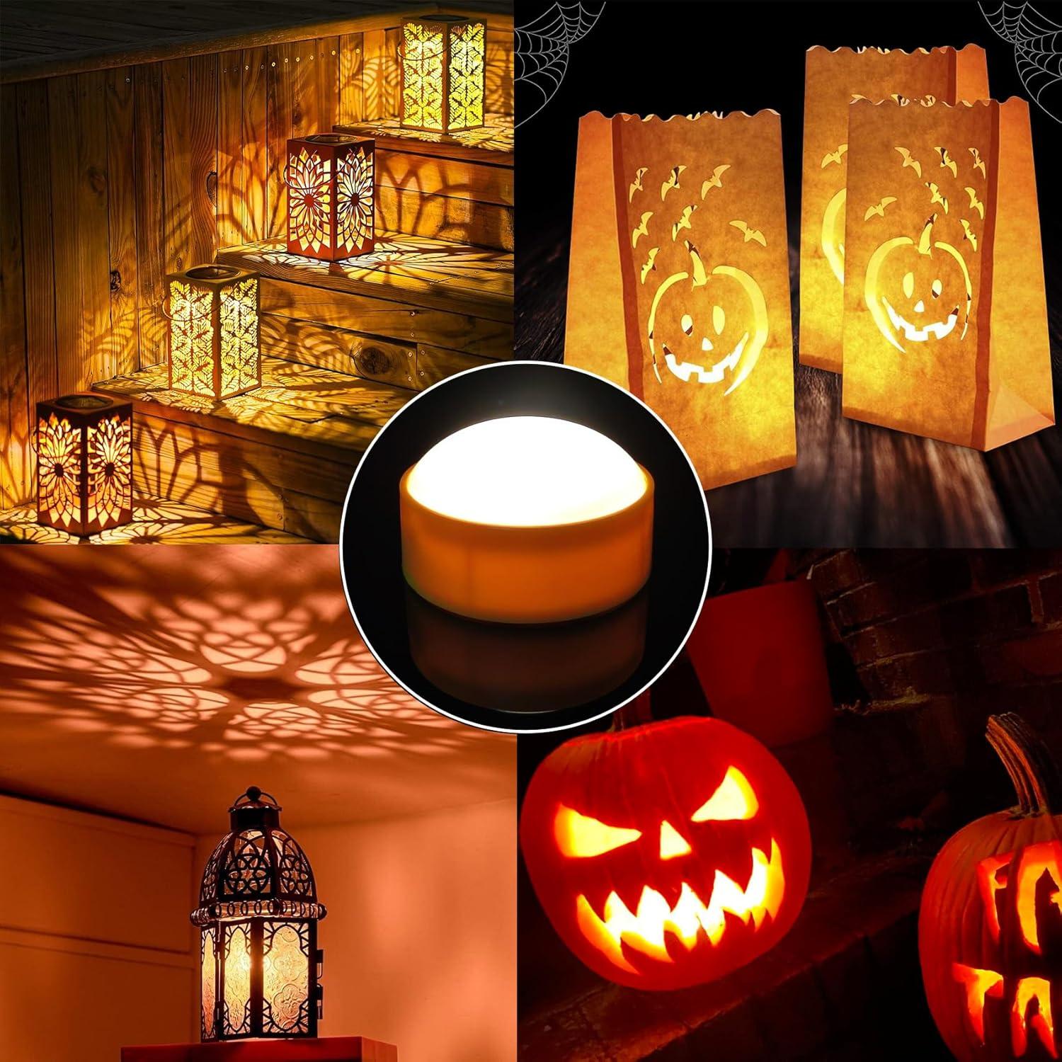 Deago 2 Pack Halloween LED Pumpkin Lights with Remote and Timers Battery Operated Orange Jack-O-Lantern Lights Flameless Candles for Halloween Decorations