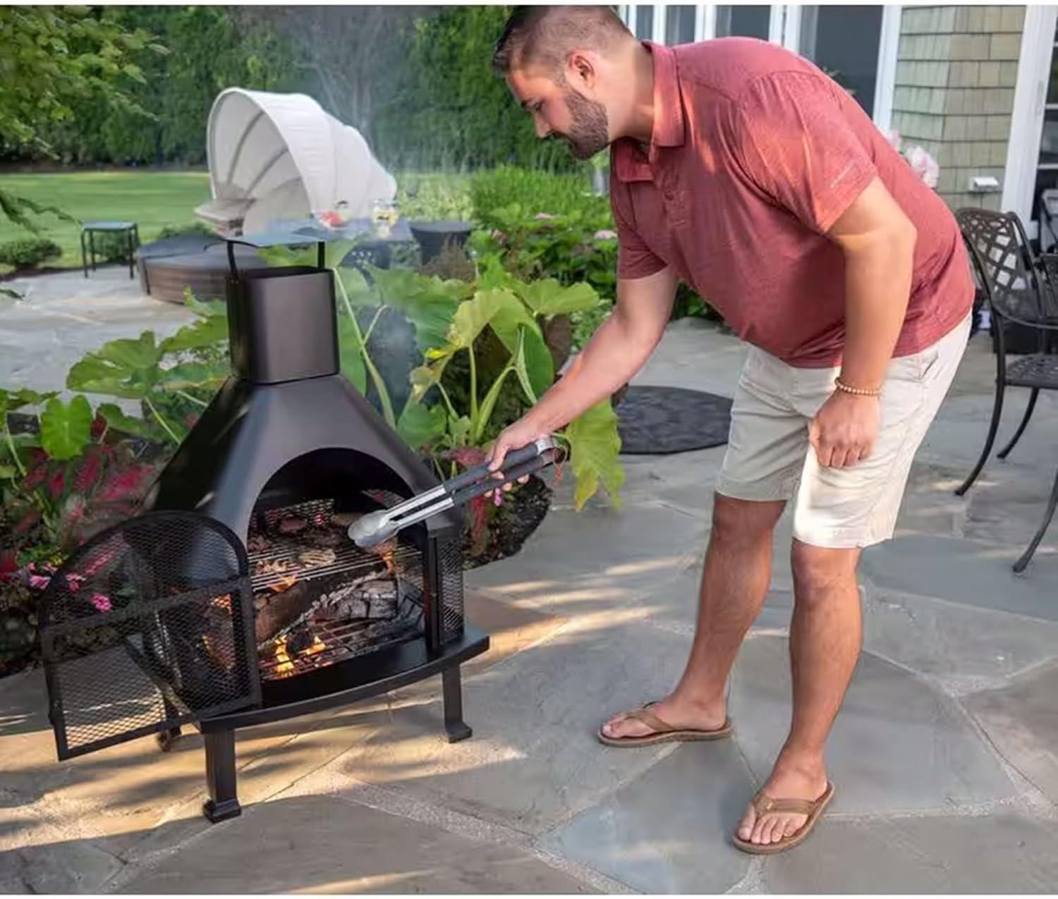 Joy by Endless Summer, Black Wood Burning Outdoor Firehouse with Chimney