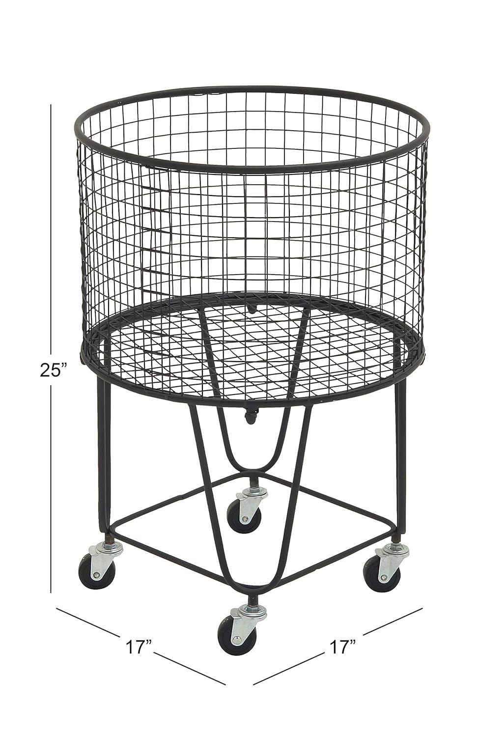 Metal Deep Set Metal Mesh Laundry Basket Storage Cart with Wheels and Handles
