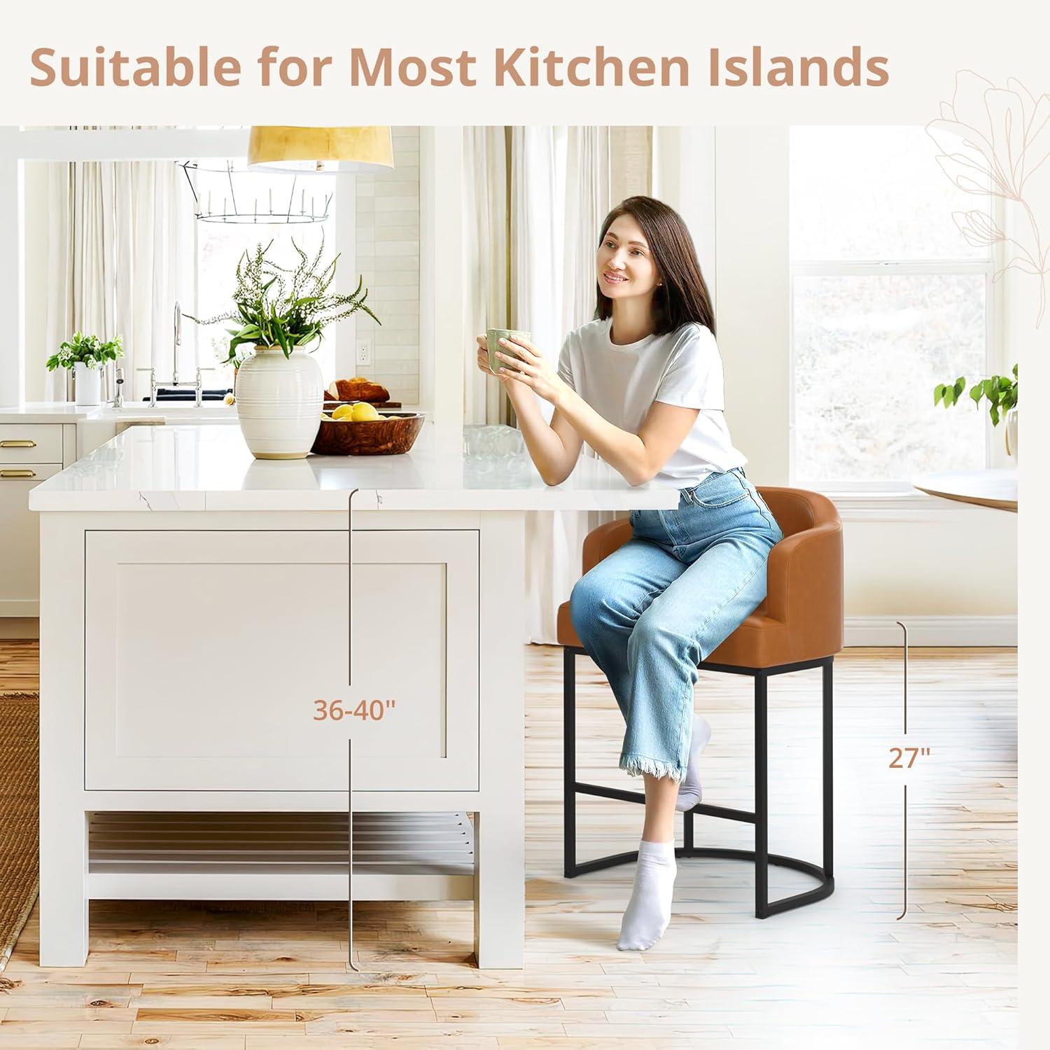 Dycanpo Counter Height Bar Stools with Back Sets of 3 Modern Counter Stools for Home Kitchen, Brown