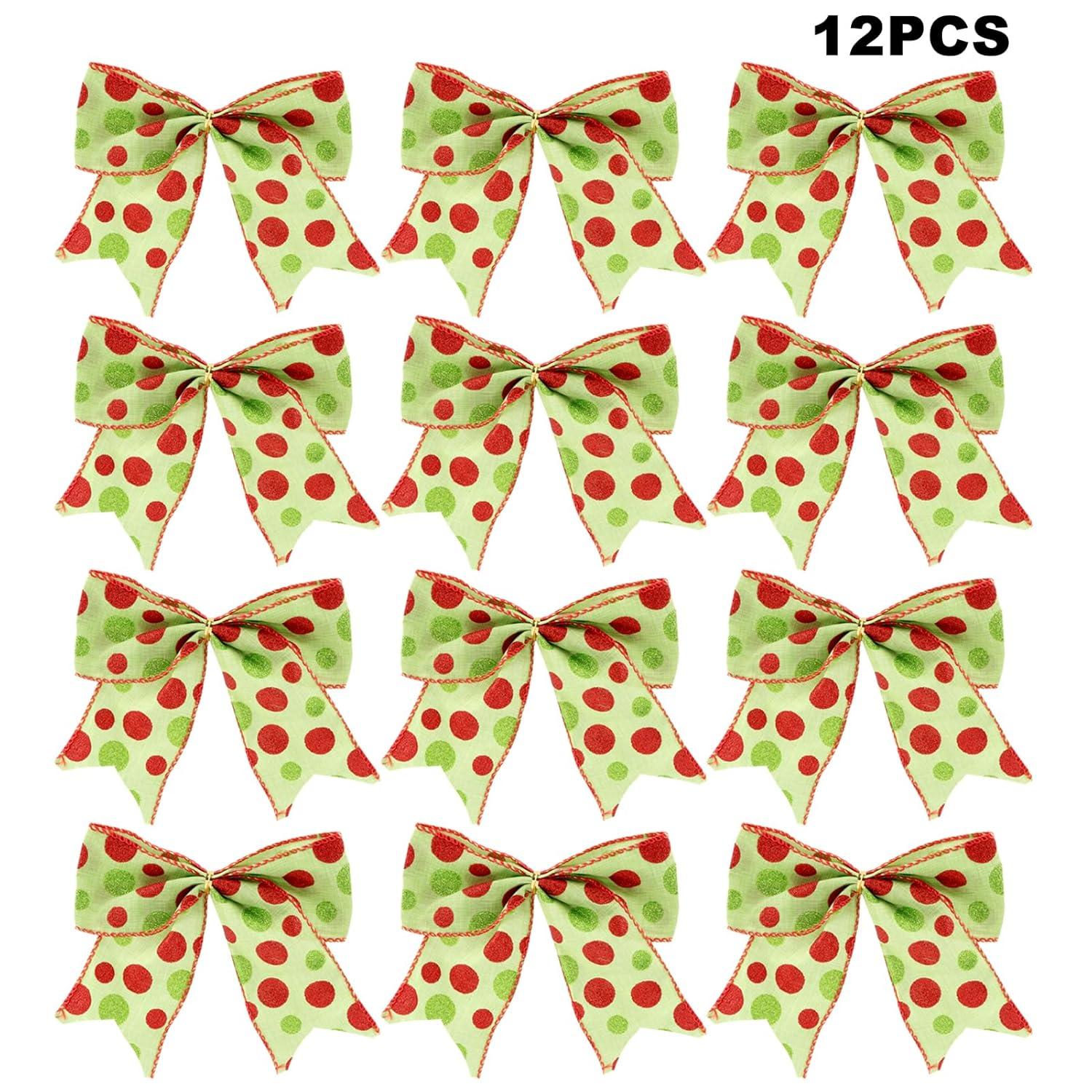 Sandistore Cute Cars 12pcs Christmas Tree Bows Ornaments 6 Inch Large Christmas Wreath Bows Red Green Xmas Tree Bows Christmas Glitter Dot Bows Ribbons Decoration For Garland Diamonds for Crafts