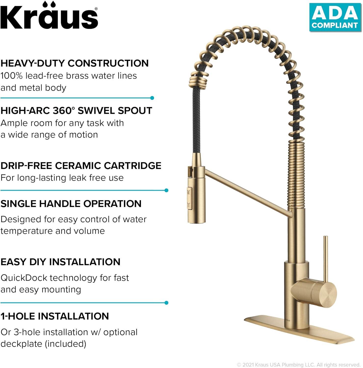 KRAUS Oletto Commercial Style Single Handle Pull Down Kitchen Faucet with QuickDock Top Mount Installation Assembly